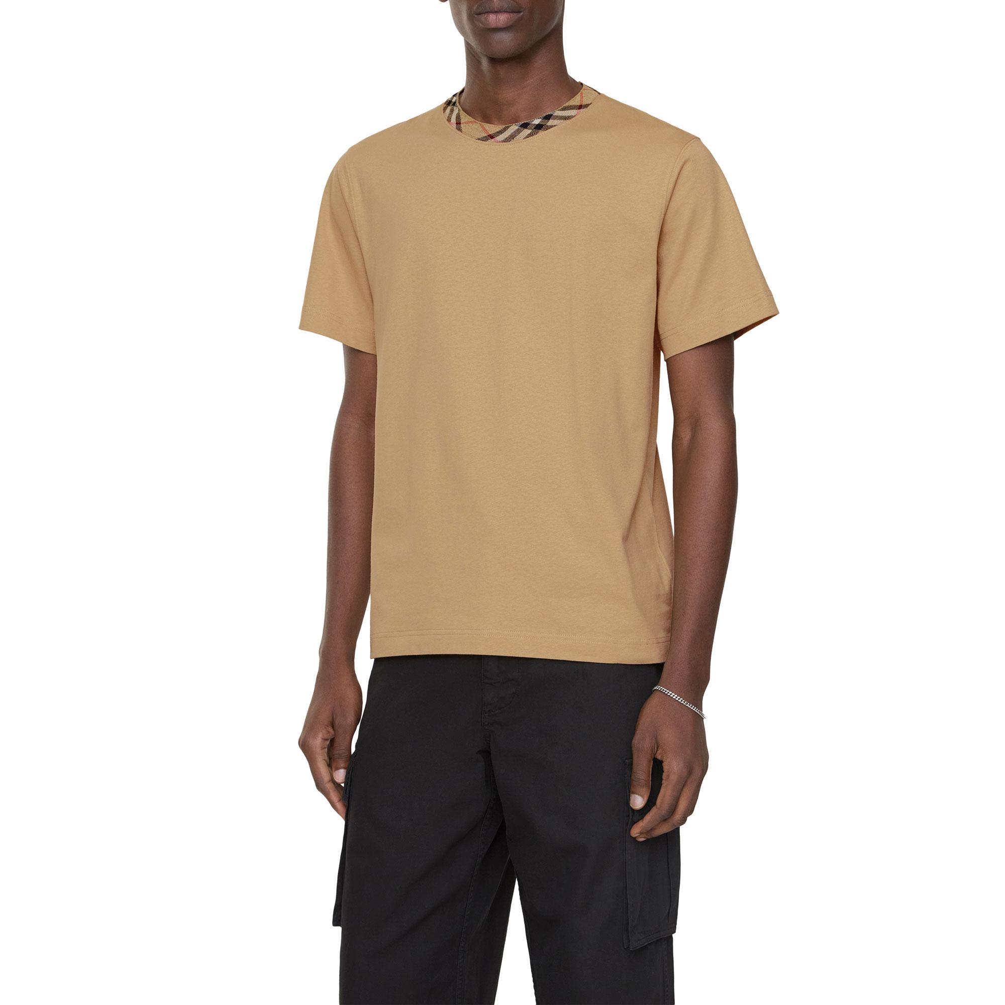 Burberry Check Trim Cotton Erkek Bej T-Shirt