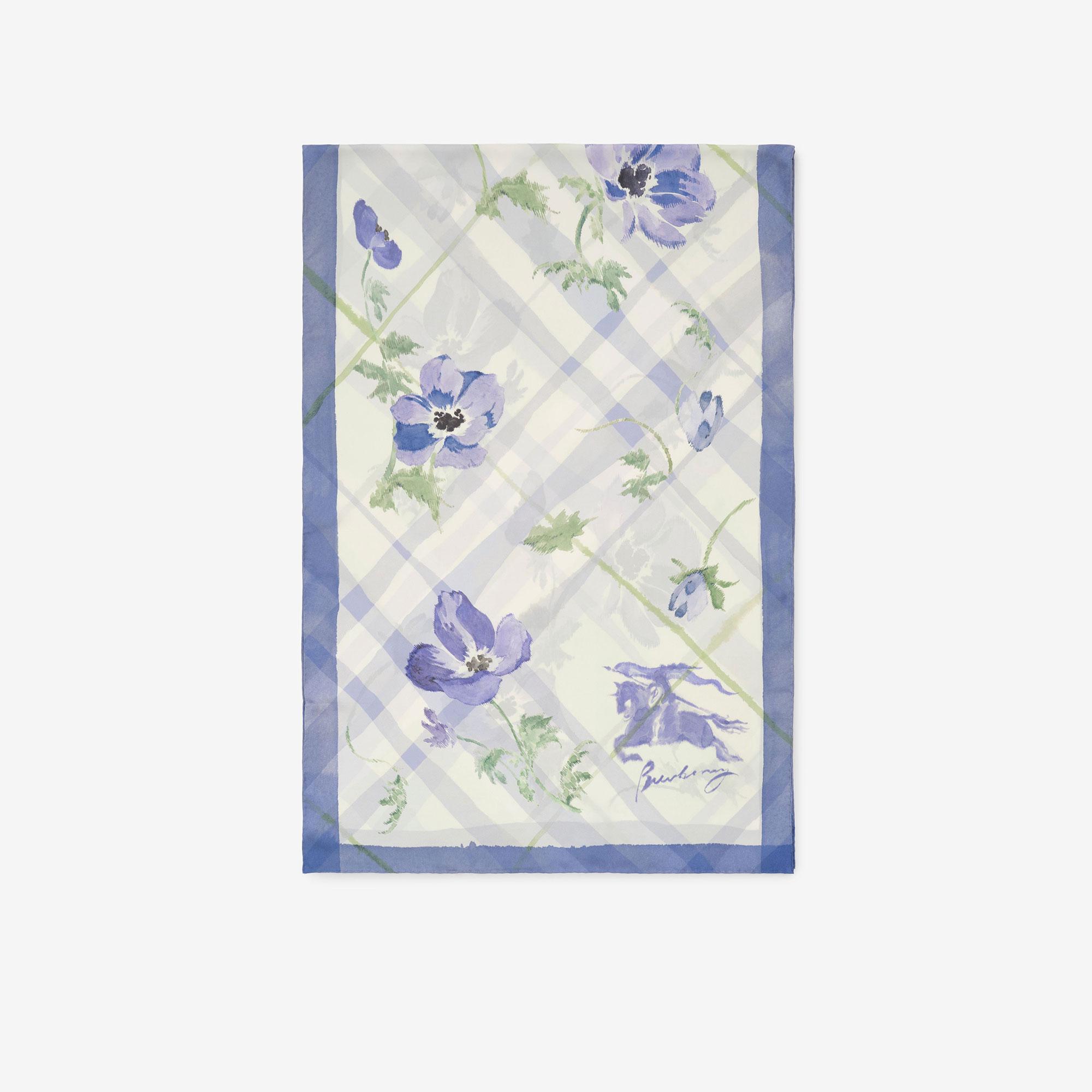 Burberry Wide Watercolour Check Silk Kadın Mavi Eşarp