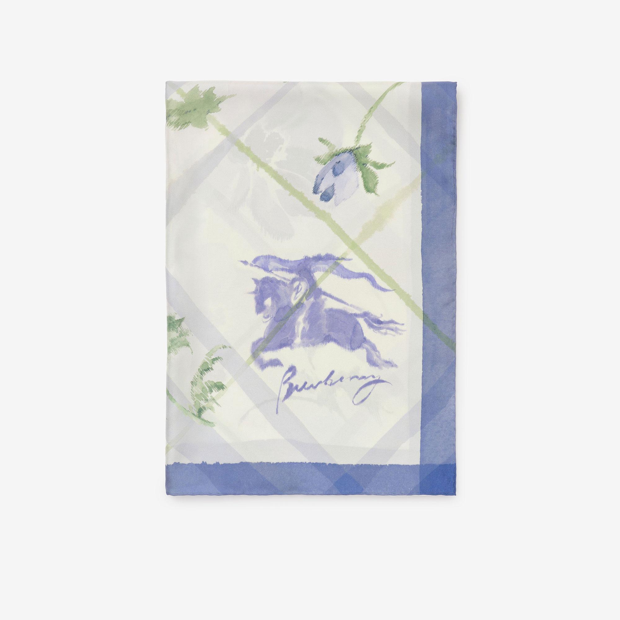 Burberry Wide Watercolour Check Silk Kadın Mavi Eşarp