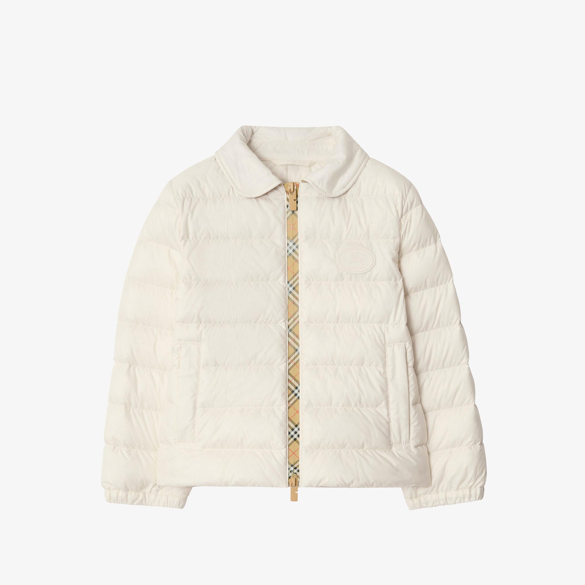 Burberry Checker-Tape Nylon Puffer Çocuk Beyaz Mont