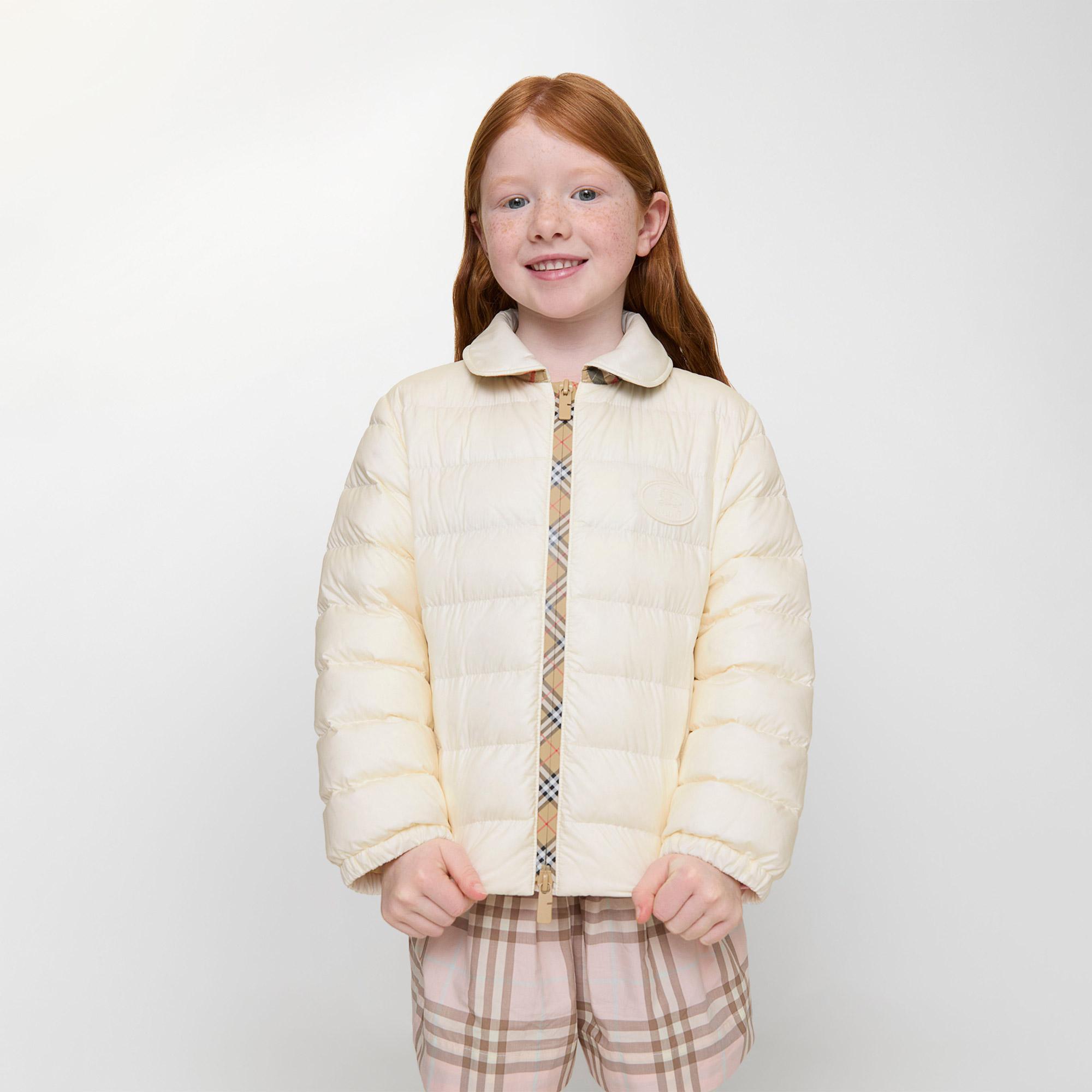 Burberry Checker-Tape Nylon Puffer Çocuk Beyaz Mont