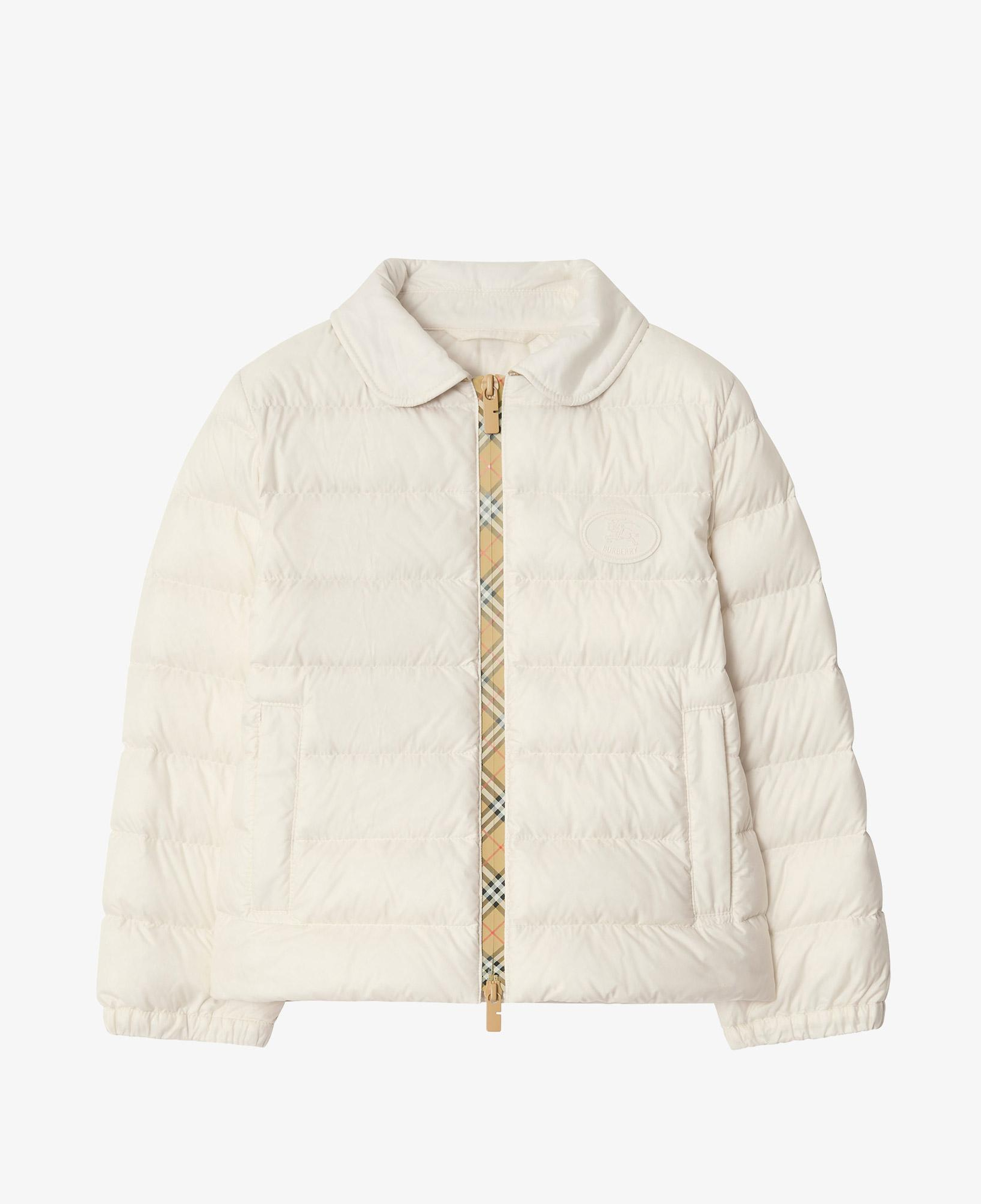 Burberry Checker-Tape Nylon Puffer Çocuk Beyaz Mont