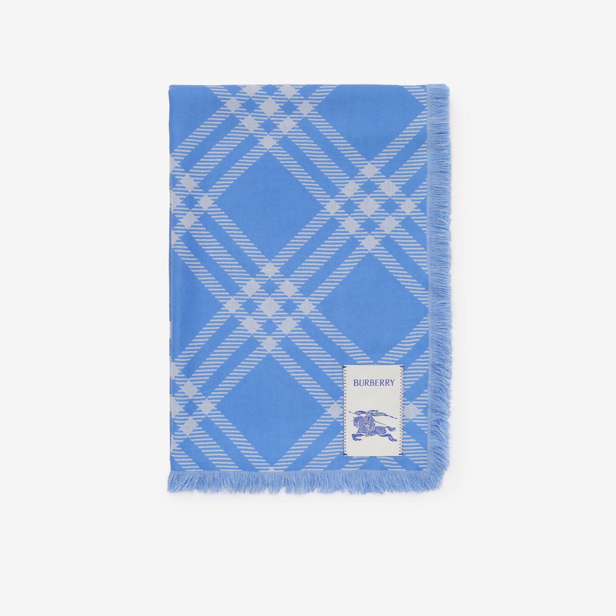 Burberry Wide Check Wool Silk Kadın Mavi Atkı