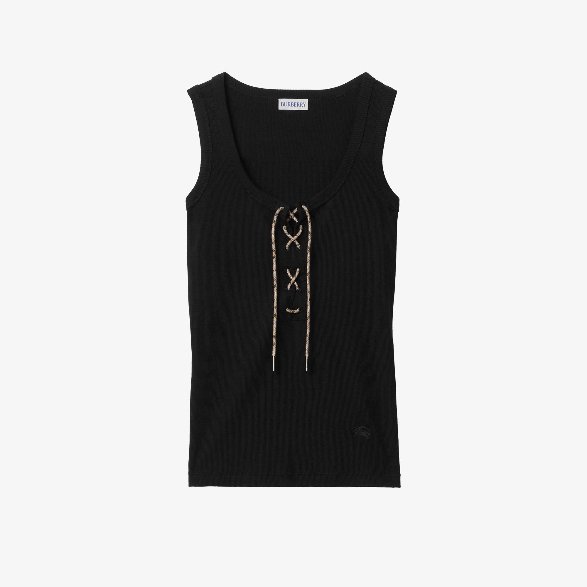 Burberry Check Trim Cotton Blend Tank Kadın Siyah T-Shirt