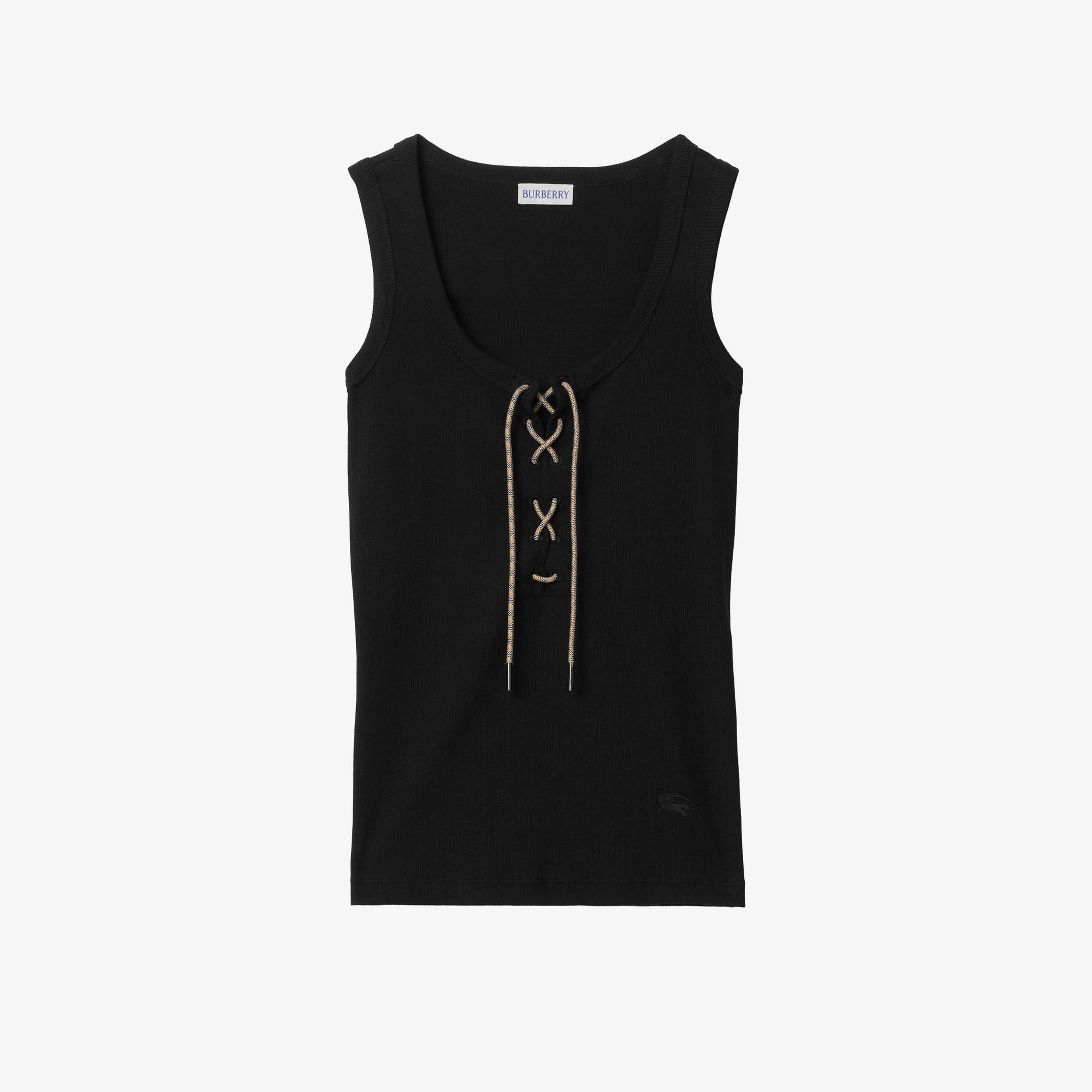 Burberry Check Trim Cotton Blend Tank Kadın Siyah T-Shirt