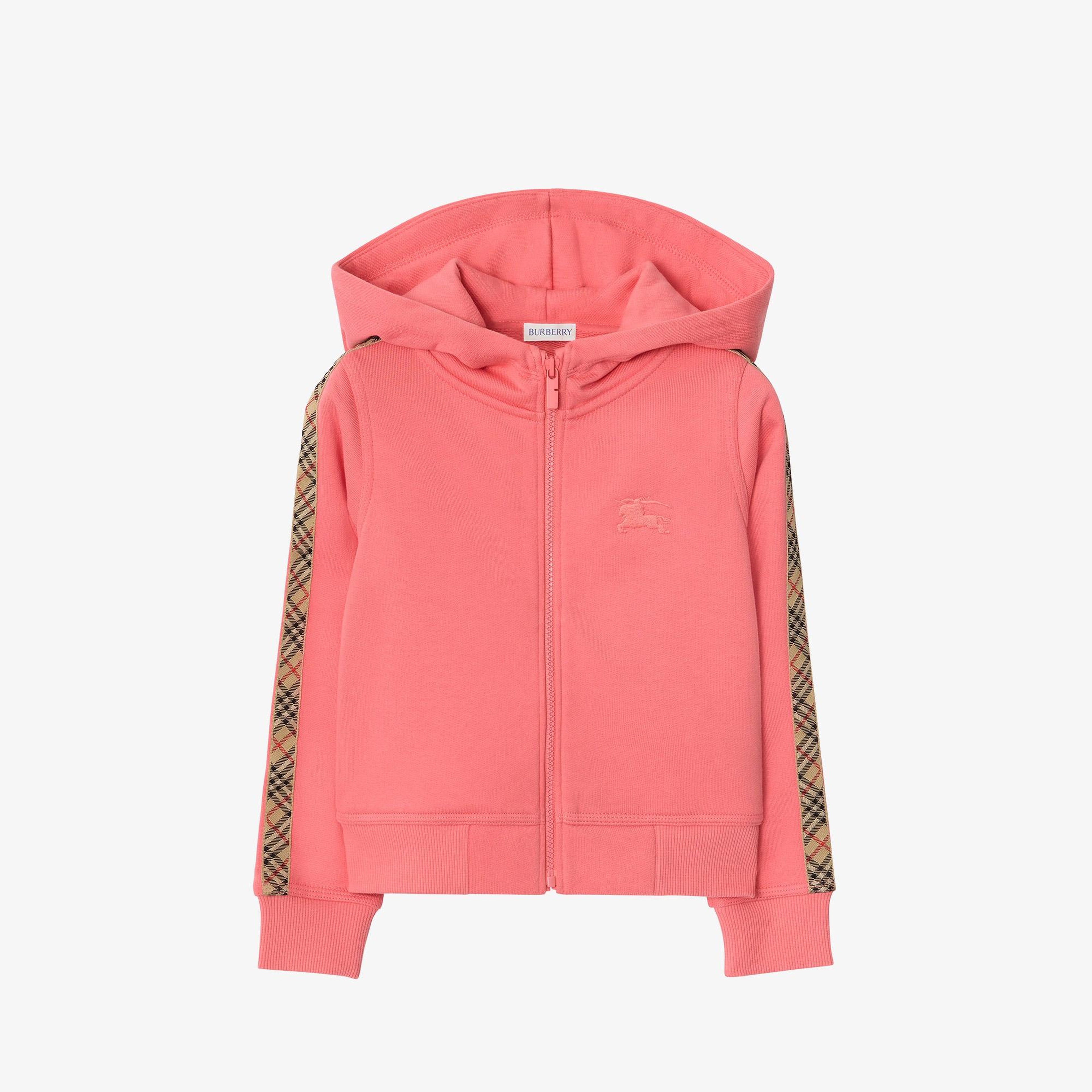 Burberry Check Trim Cotton Zip Çocuk Pembe Hoodie