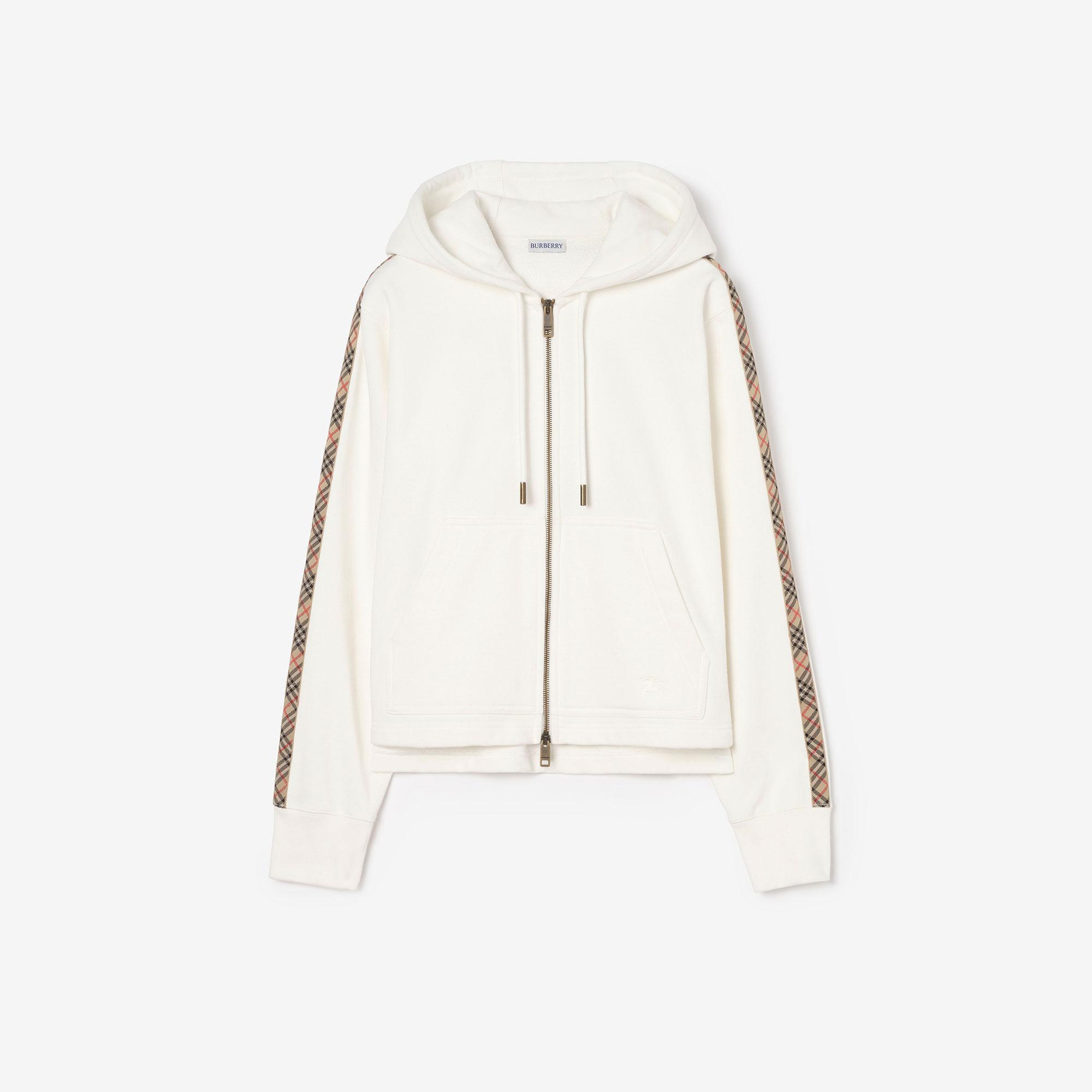 Burberry Check Trim Cotton Zip Kadın Beyaz Hoodie