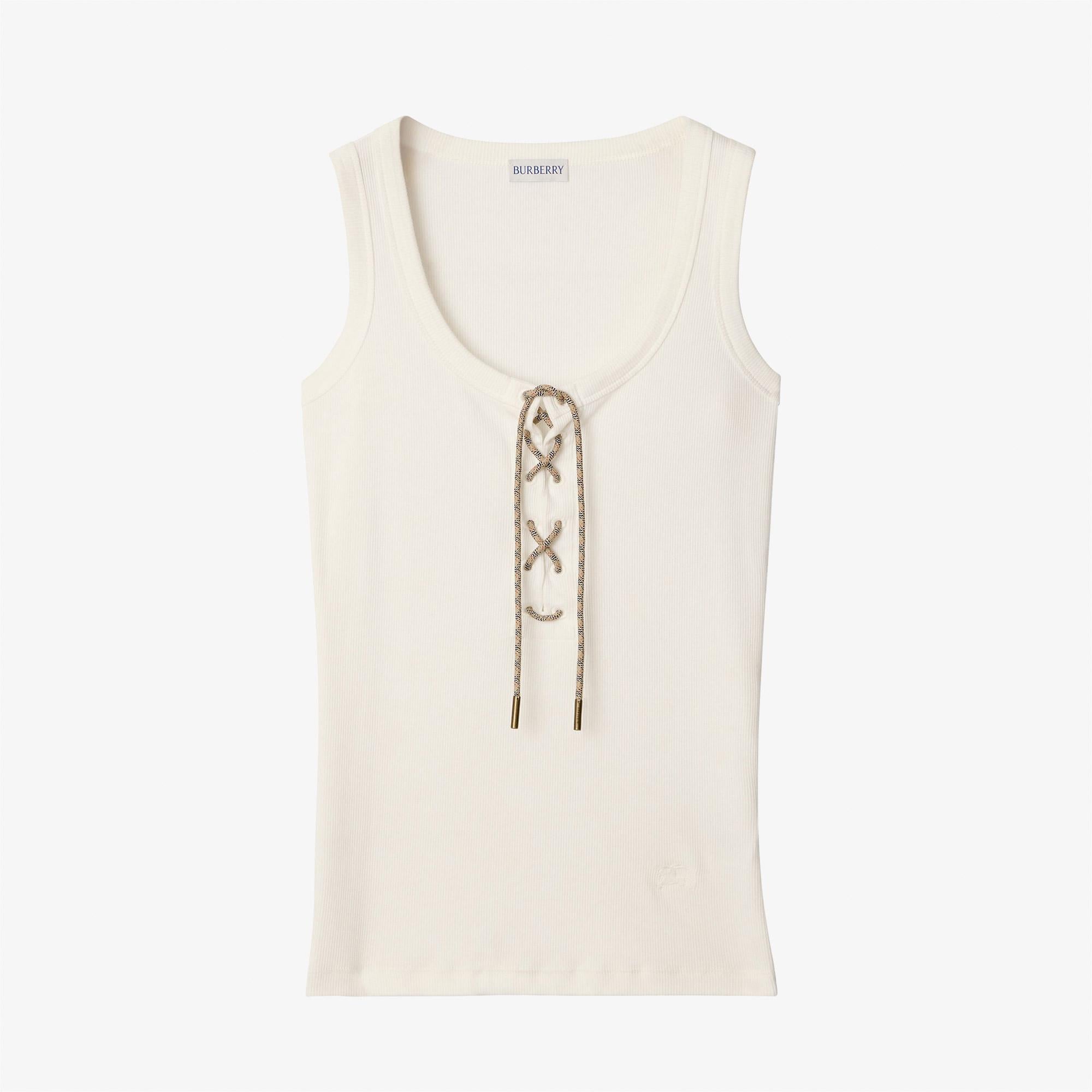Burberry Check Trim Cotton Blend Tank Kadın Beyaz T-Shirt