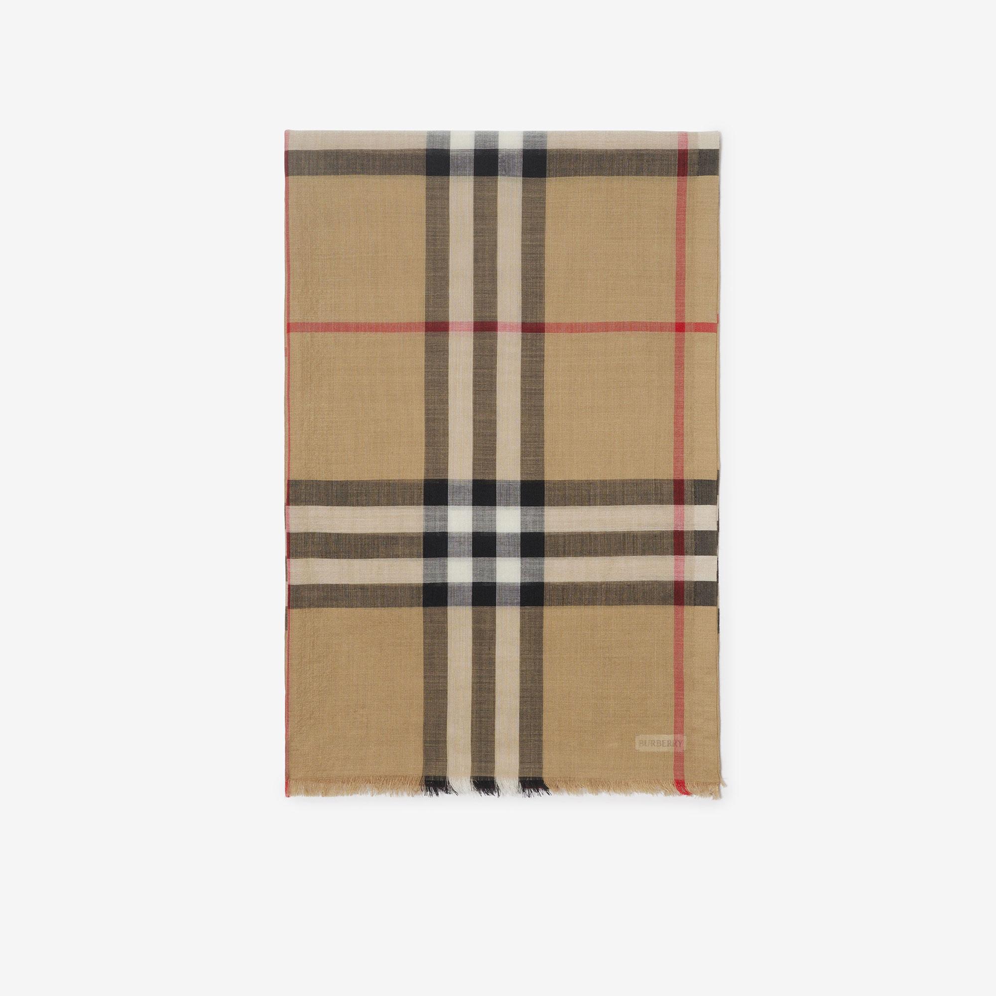 Burberry Wide Check Wool Silk Kadın Bej Atkı