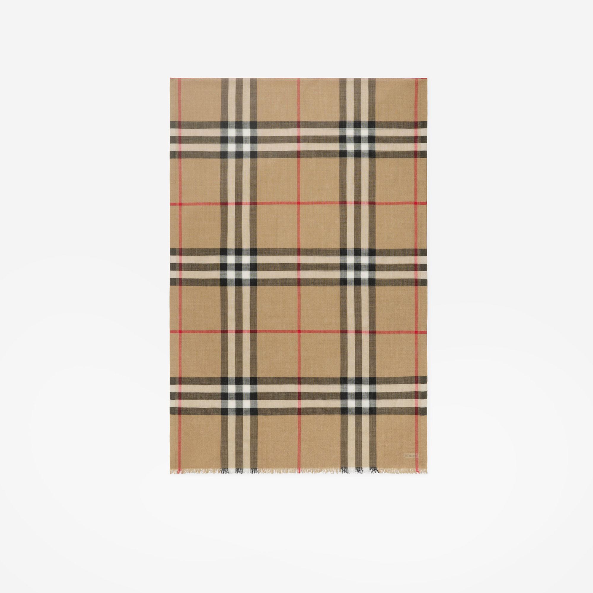Burberry Wide Check Wool Silk Kadın Bej Atkı