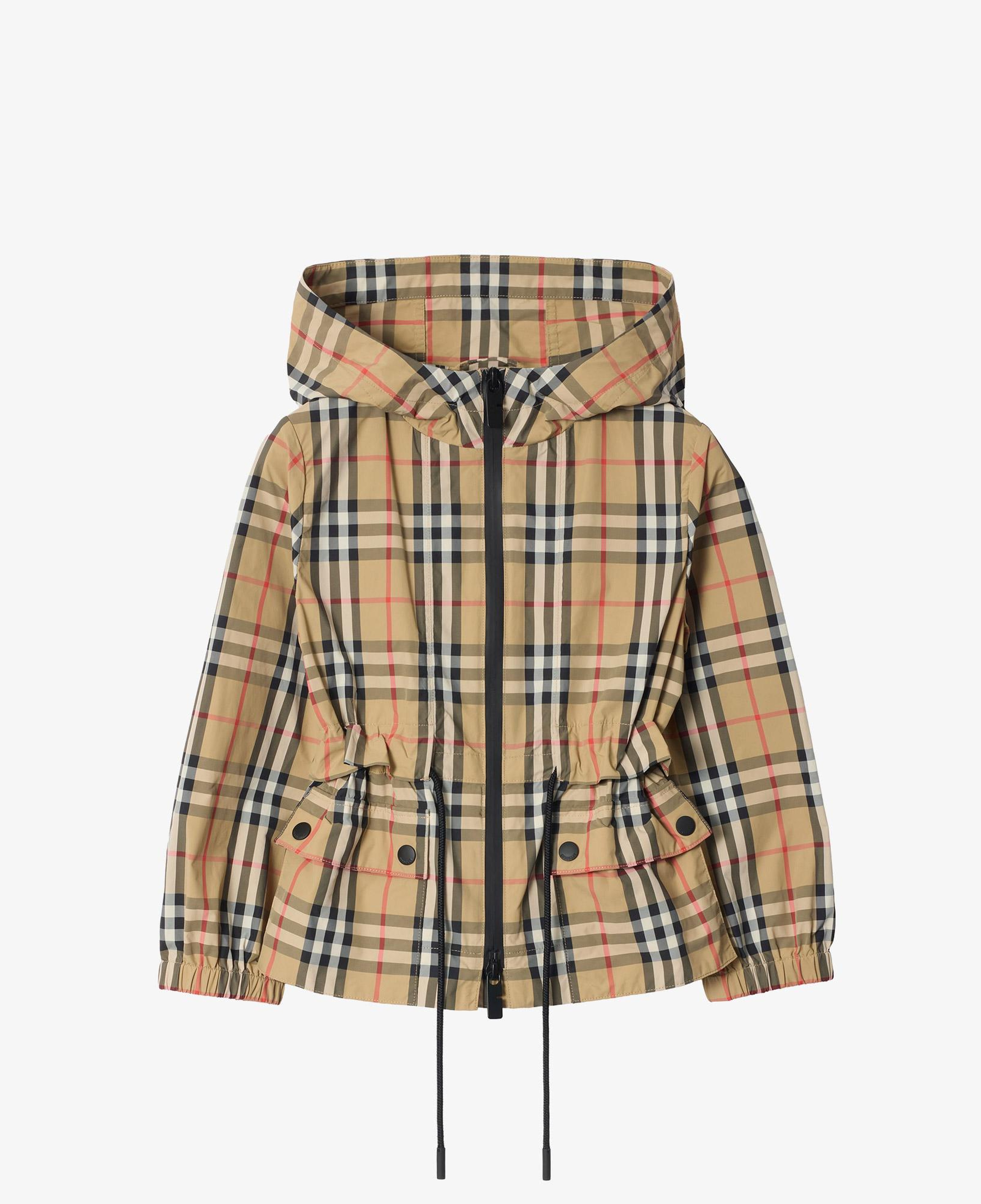 Burberry Check Nylon Hooded Çocuk Bej Mont