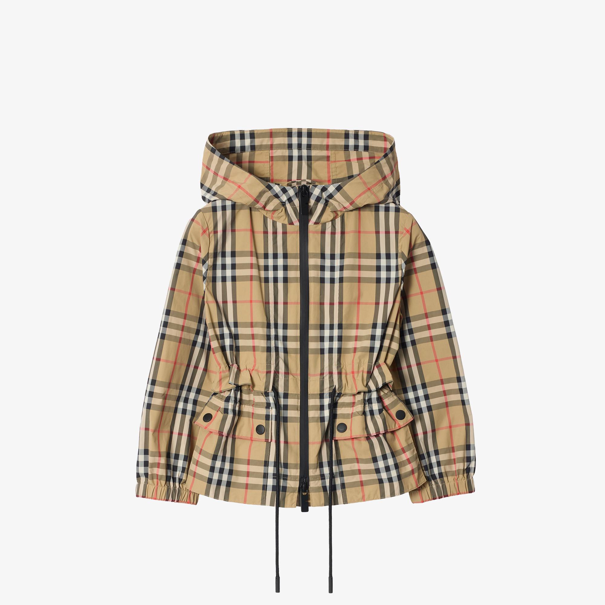 Burberry Check Nylon Hooded Çocuk Bej Mont