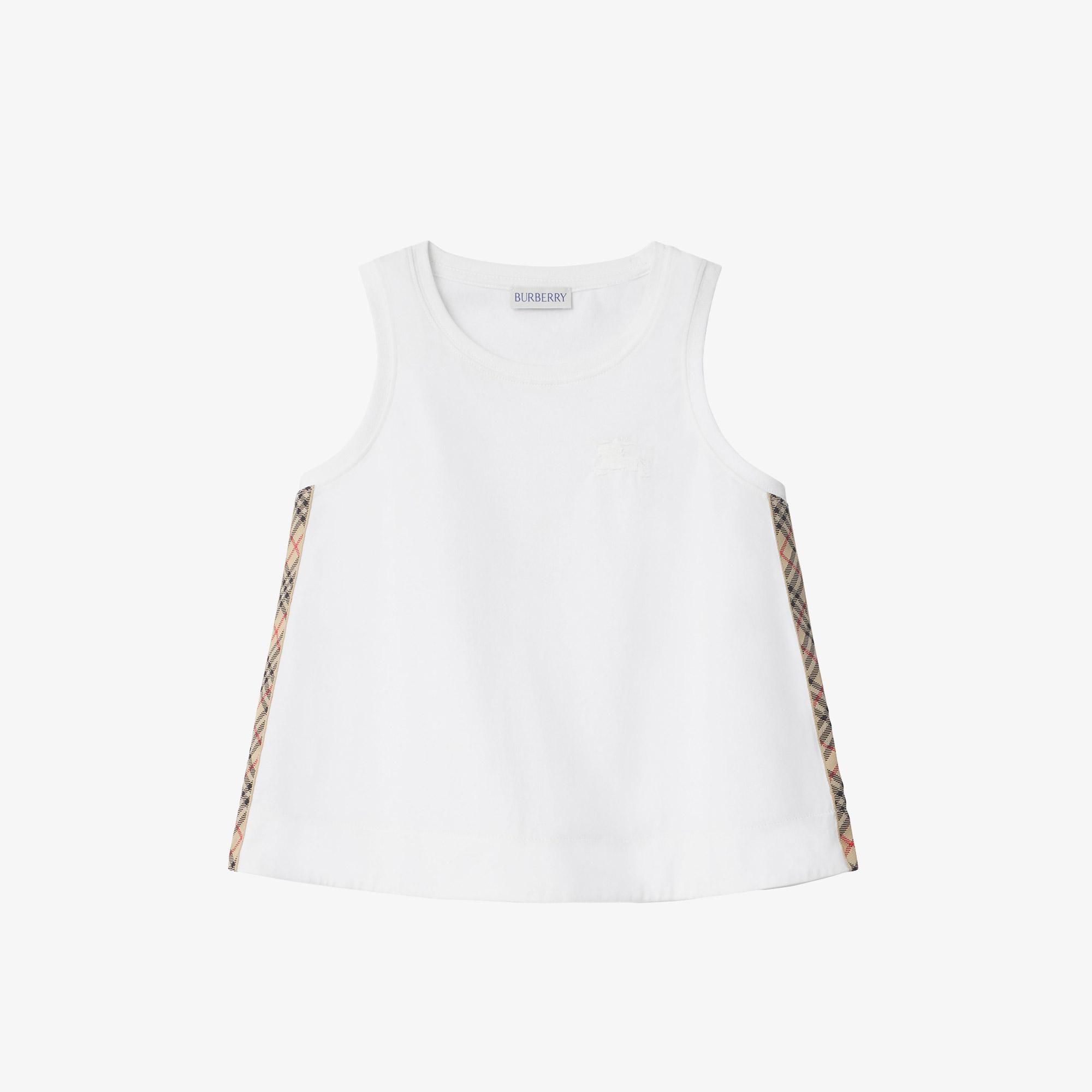 Burberry Check Trim Cotton Çocuk Beyaz T-Shirt