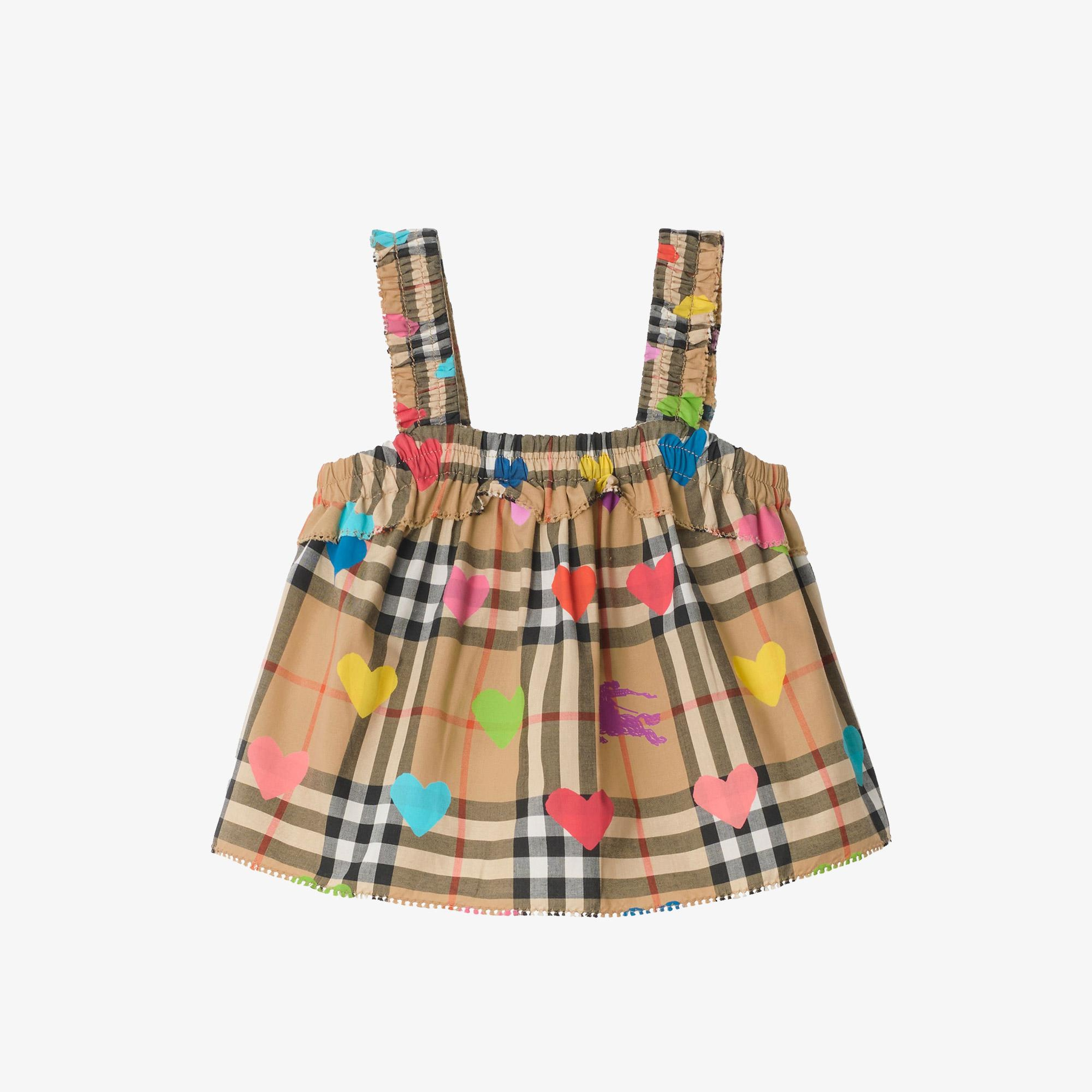 Burberry Heart Check Cotton Çocuk Bej Bluz