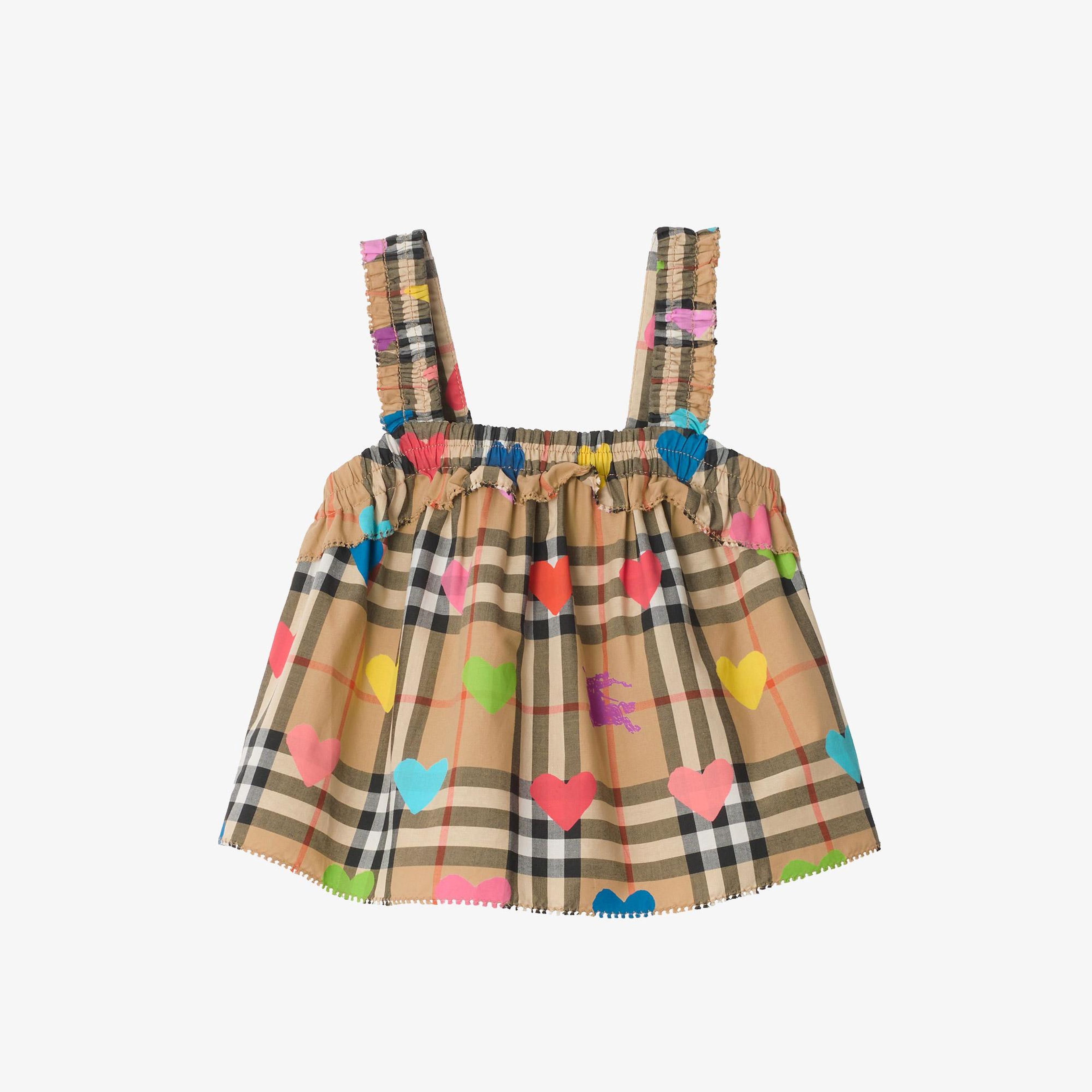 Burberry Heart Check Cotton Çocuk Bej Bluz