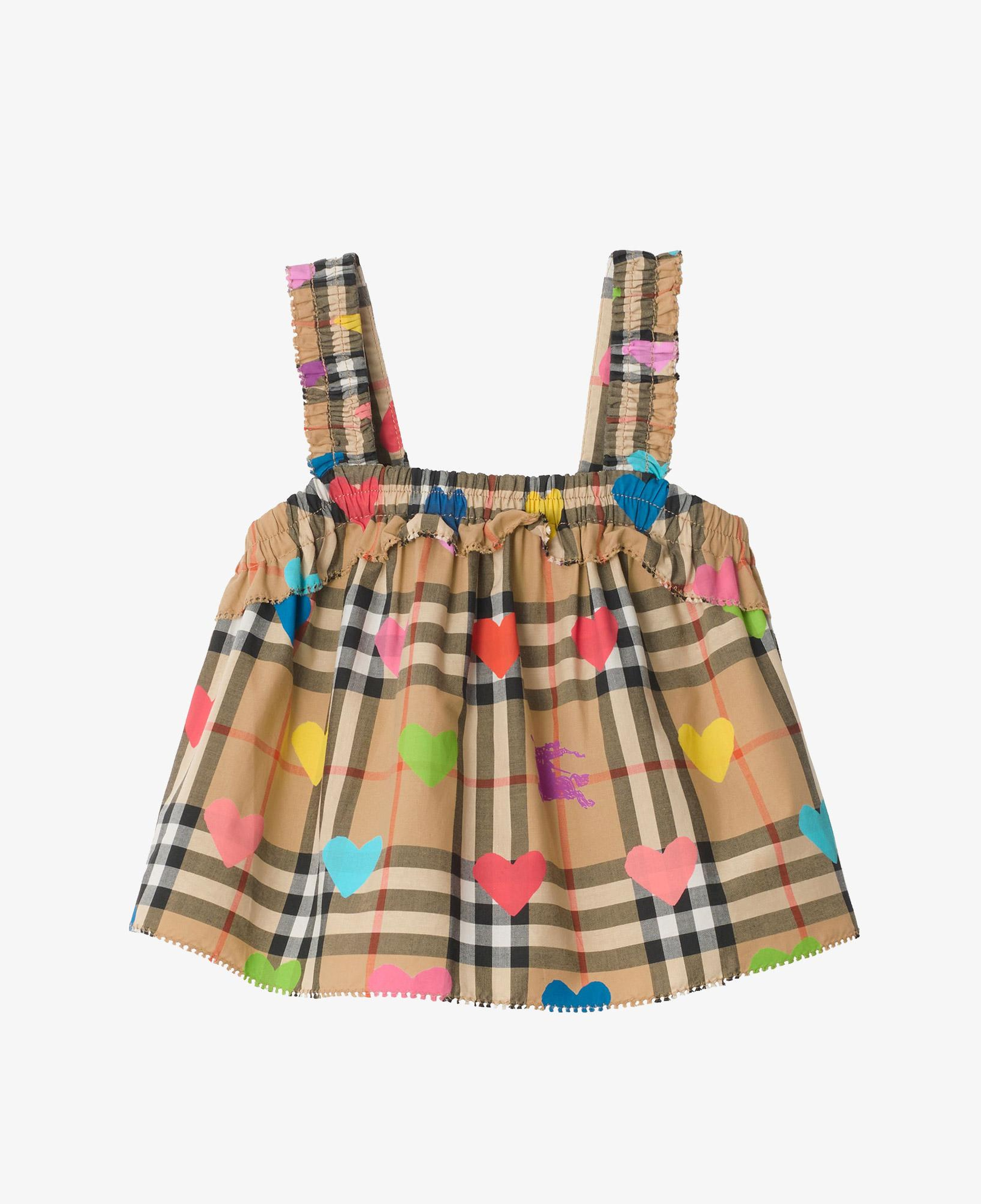 Burberry Heart Check Cotton Çocuk Bej Bluz