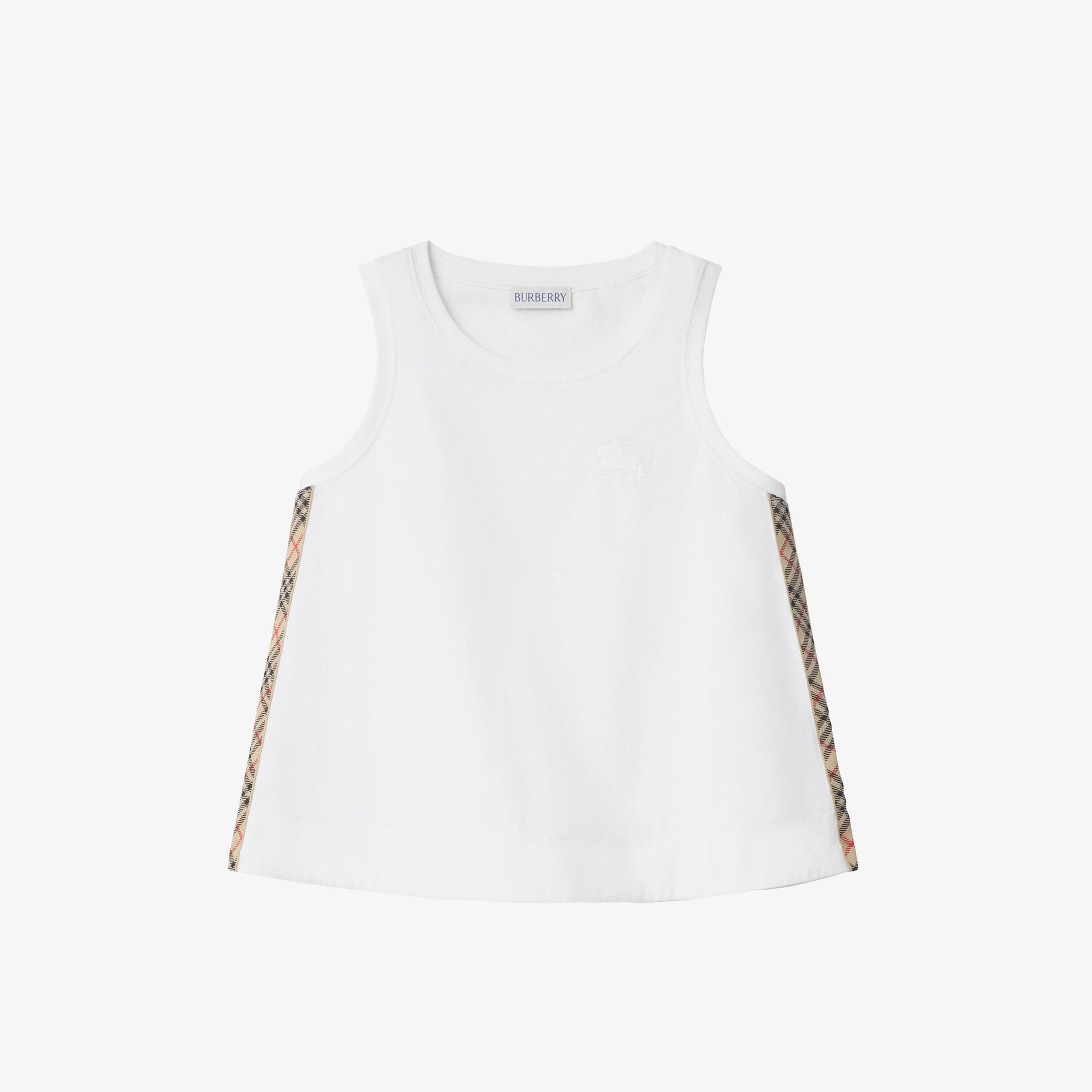 Burberry Check Trim Cotton Çocuk Beyaz T-Shirt