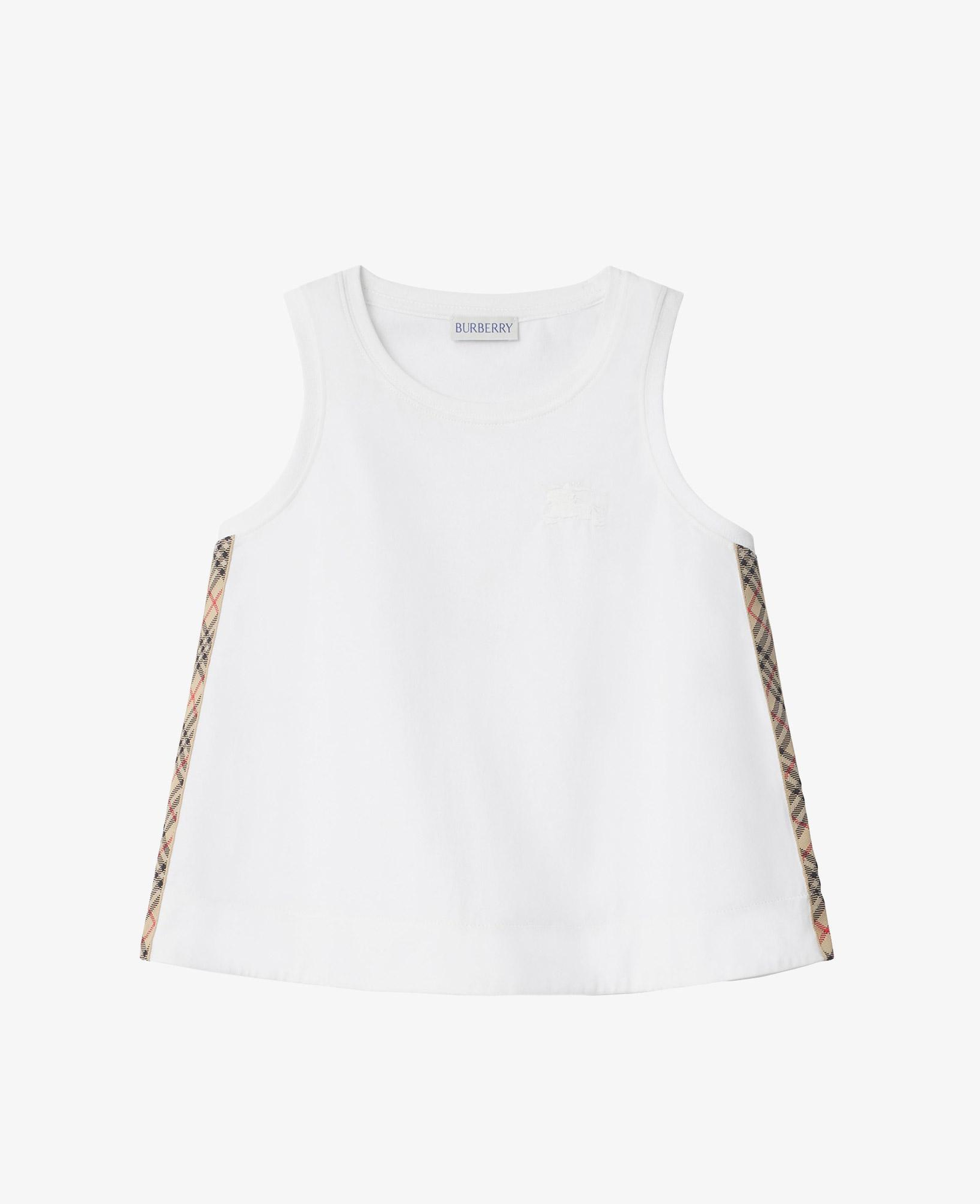 Burberry Check Trim Cotton Çocuk Beyaz T-Shirt