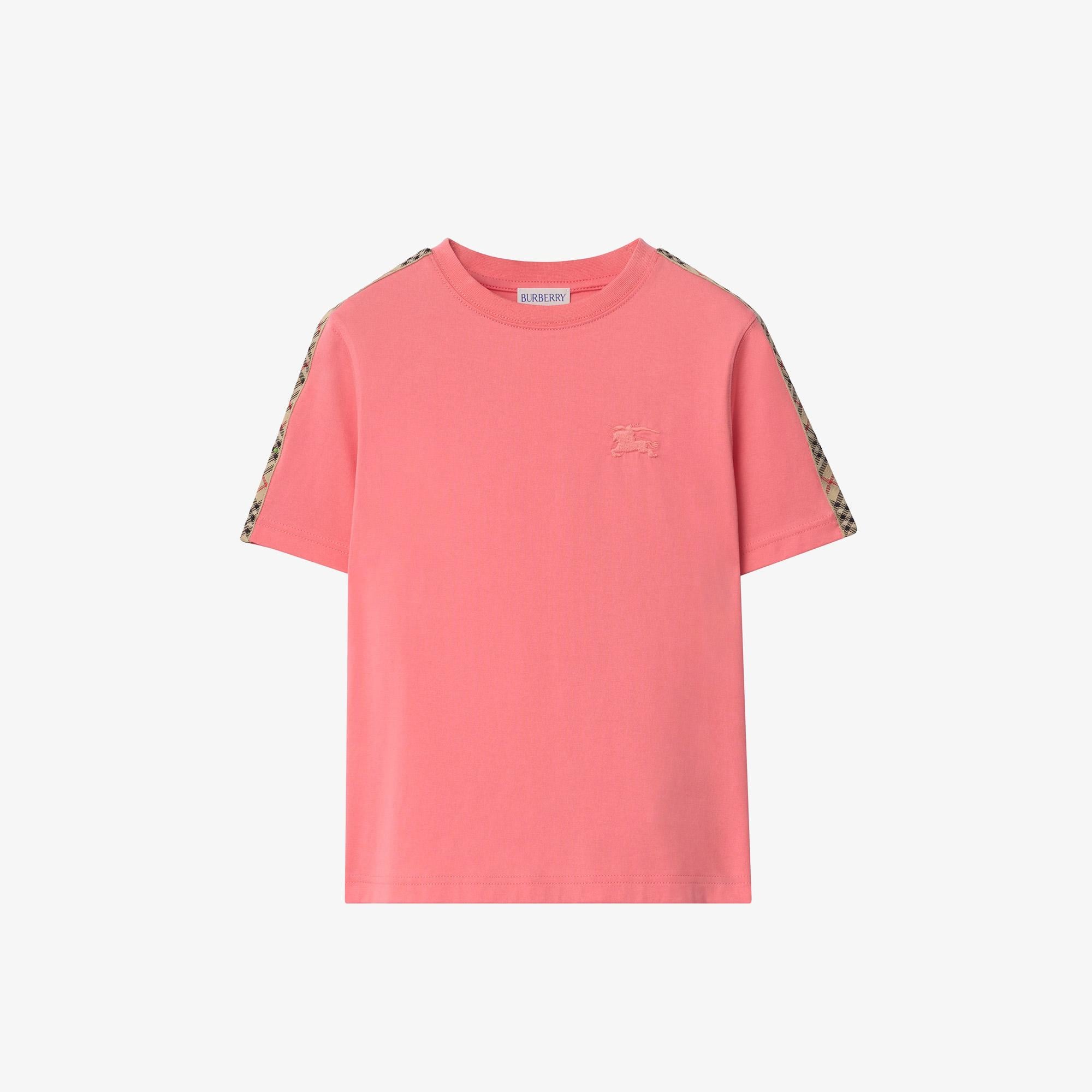Burberry Check Trim Cotton Çocuk Pembe T-Shirt