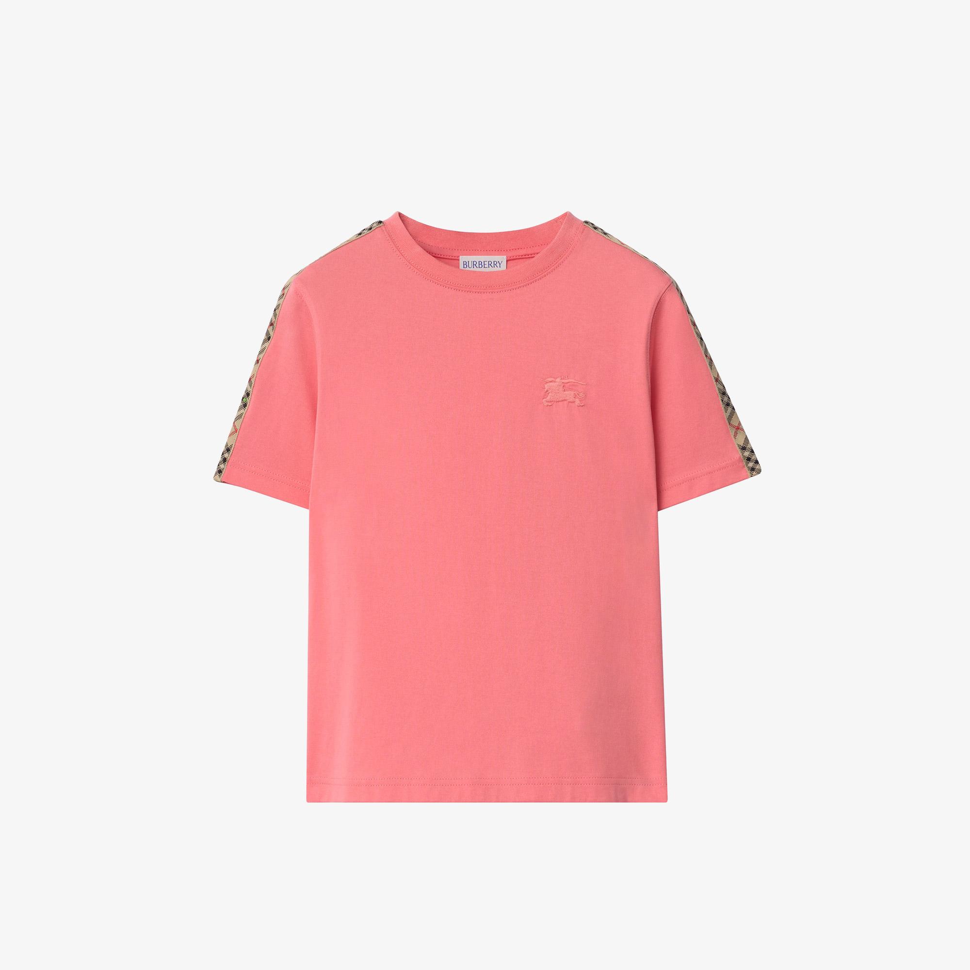 Burberry Check Trim Cotton Çocuk Pembe T-Shirt