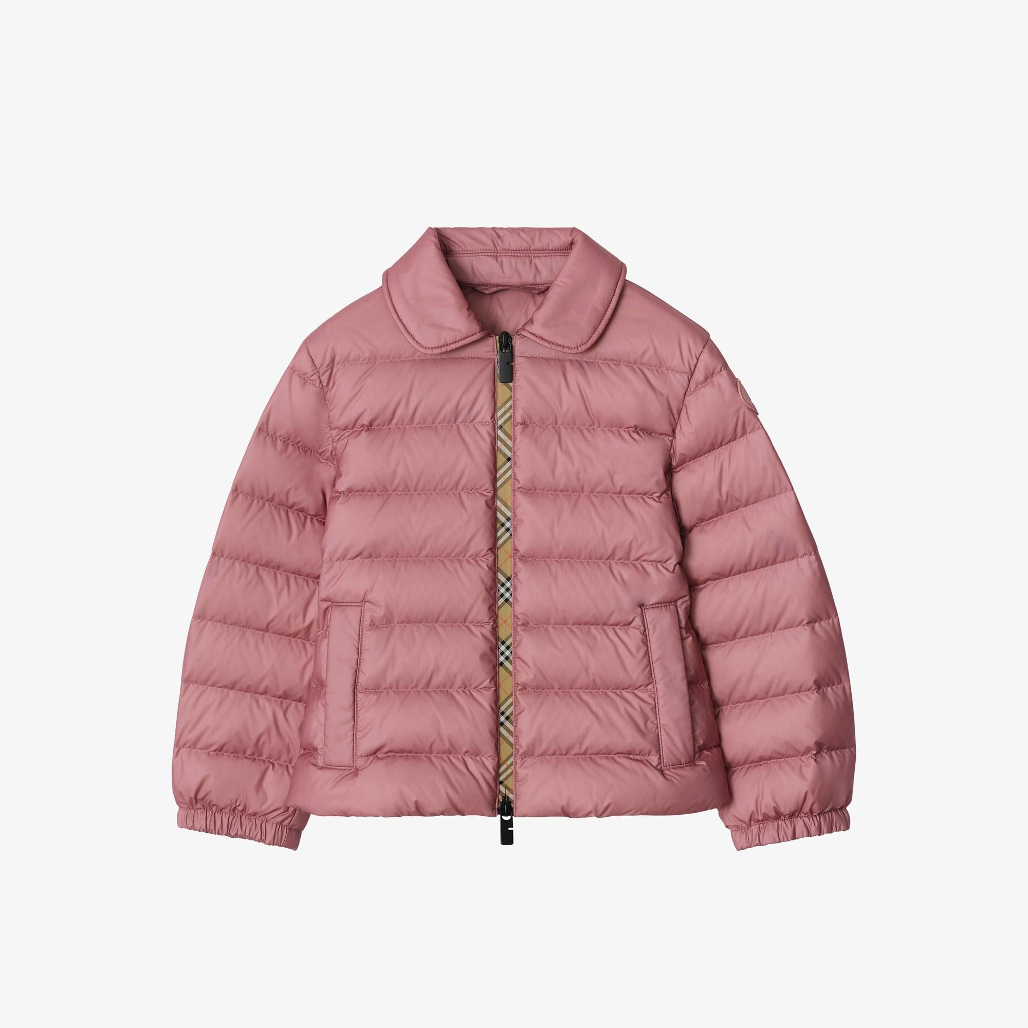 Burberry Checker-Tape Nylon Puffer Çocuk Pembe Mont