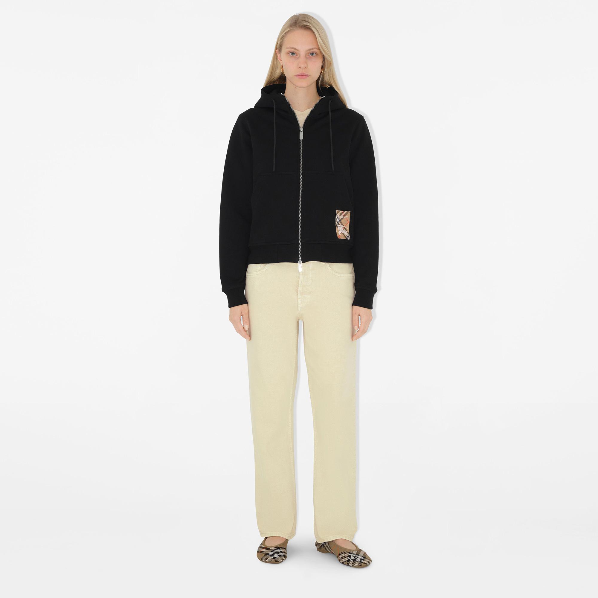 Burberry For Label Cotton Zip Kadın Siyah Hoodie