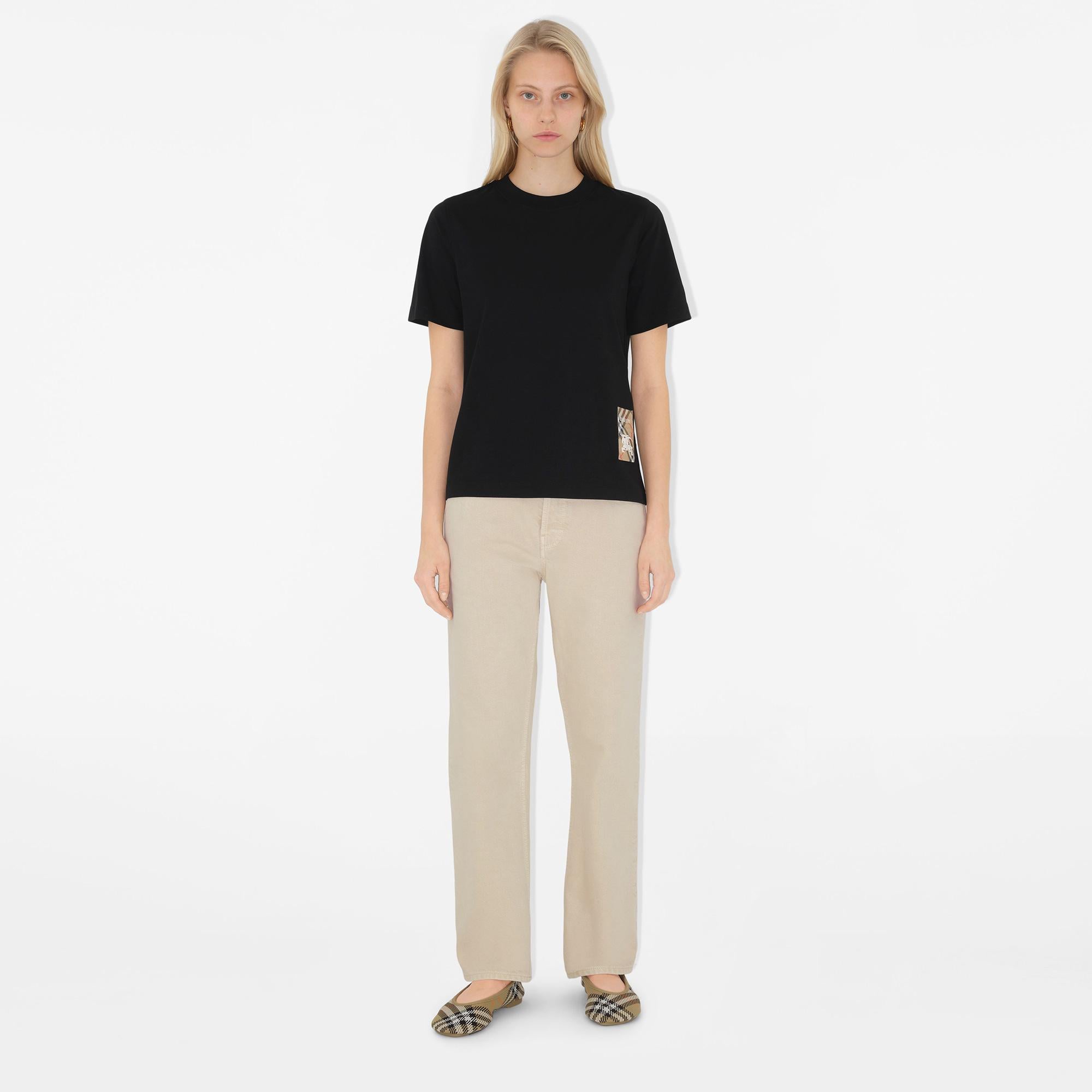 Burberry For Label Cotton Kadın Siyah T-Shirt