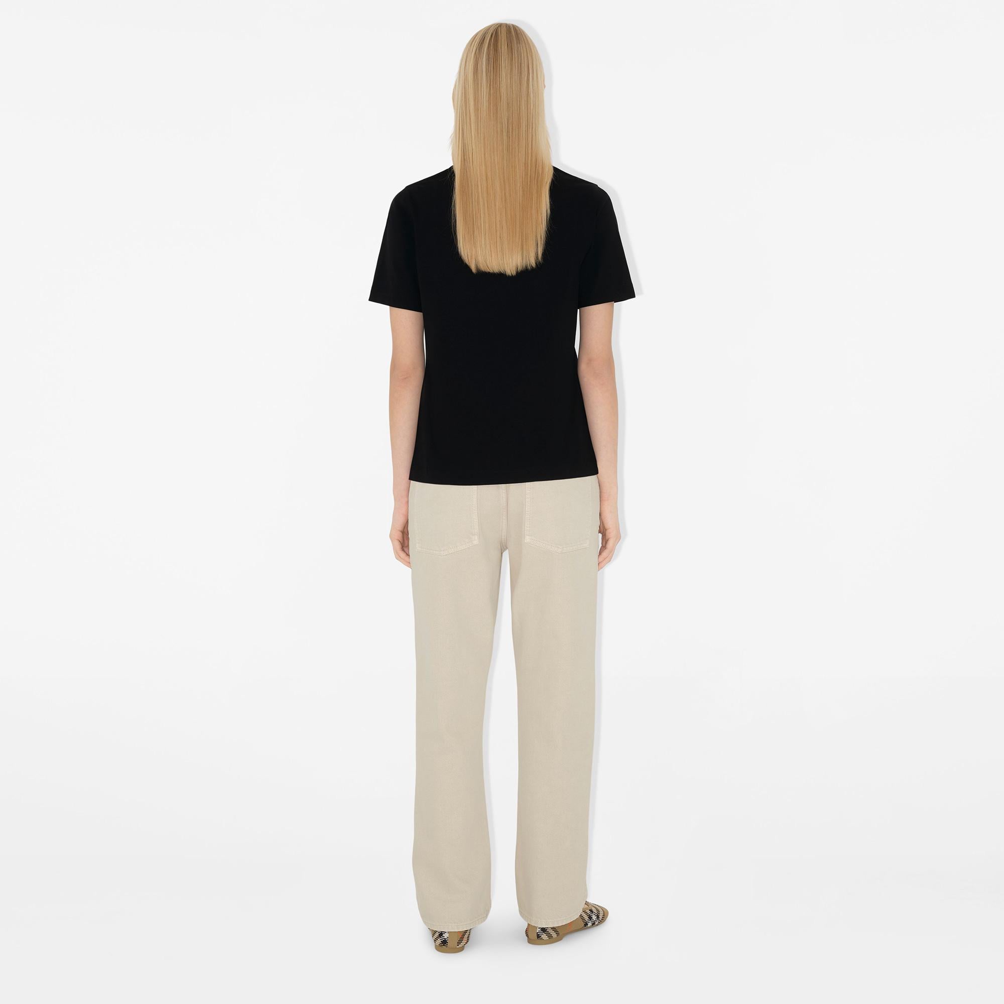 Burberry For Label Cotton Kadın Siyah T-Shirt