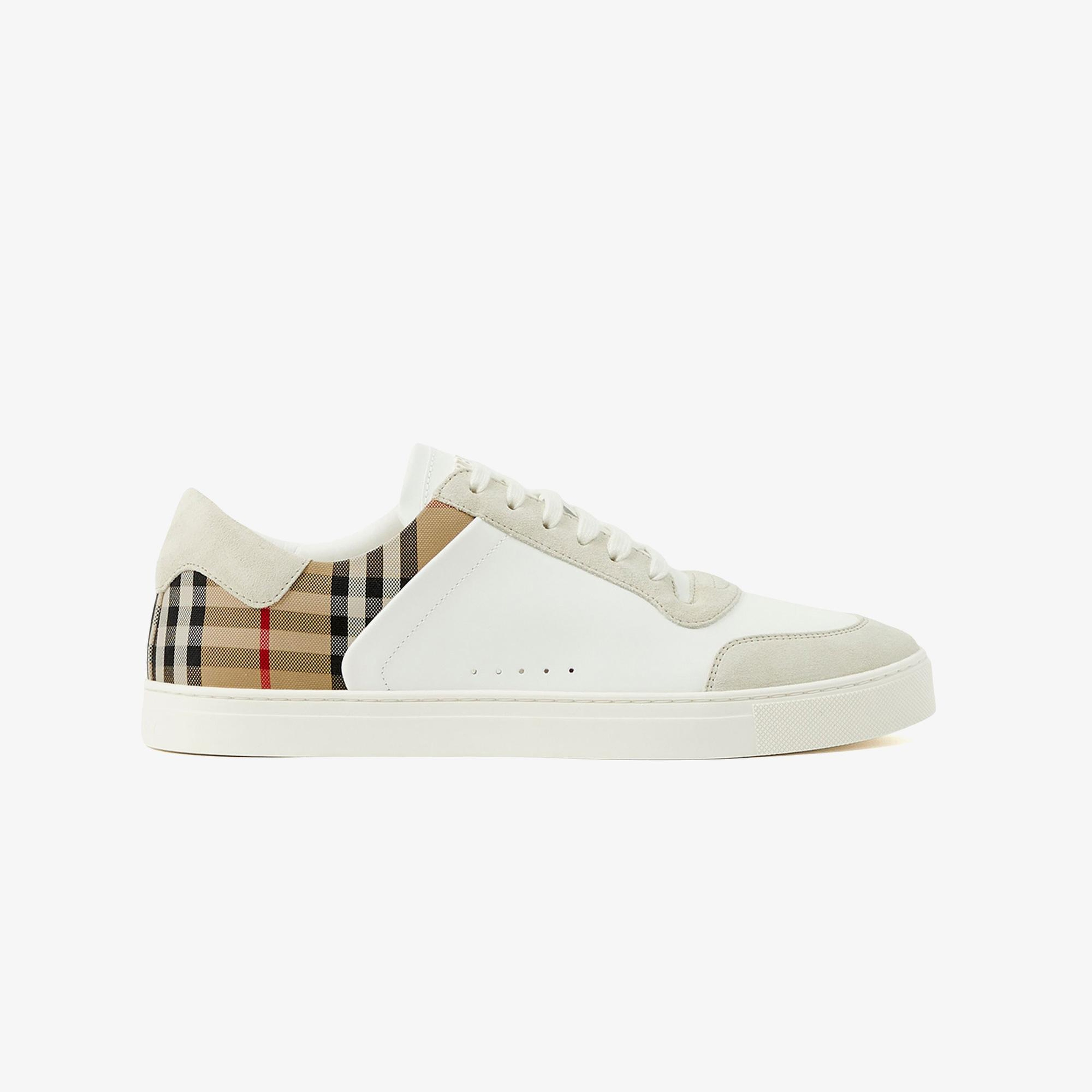Burberry Leather, Suede and Check Erkek Beyaz Sneaker