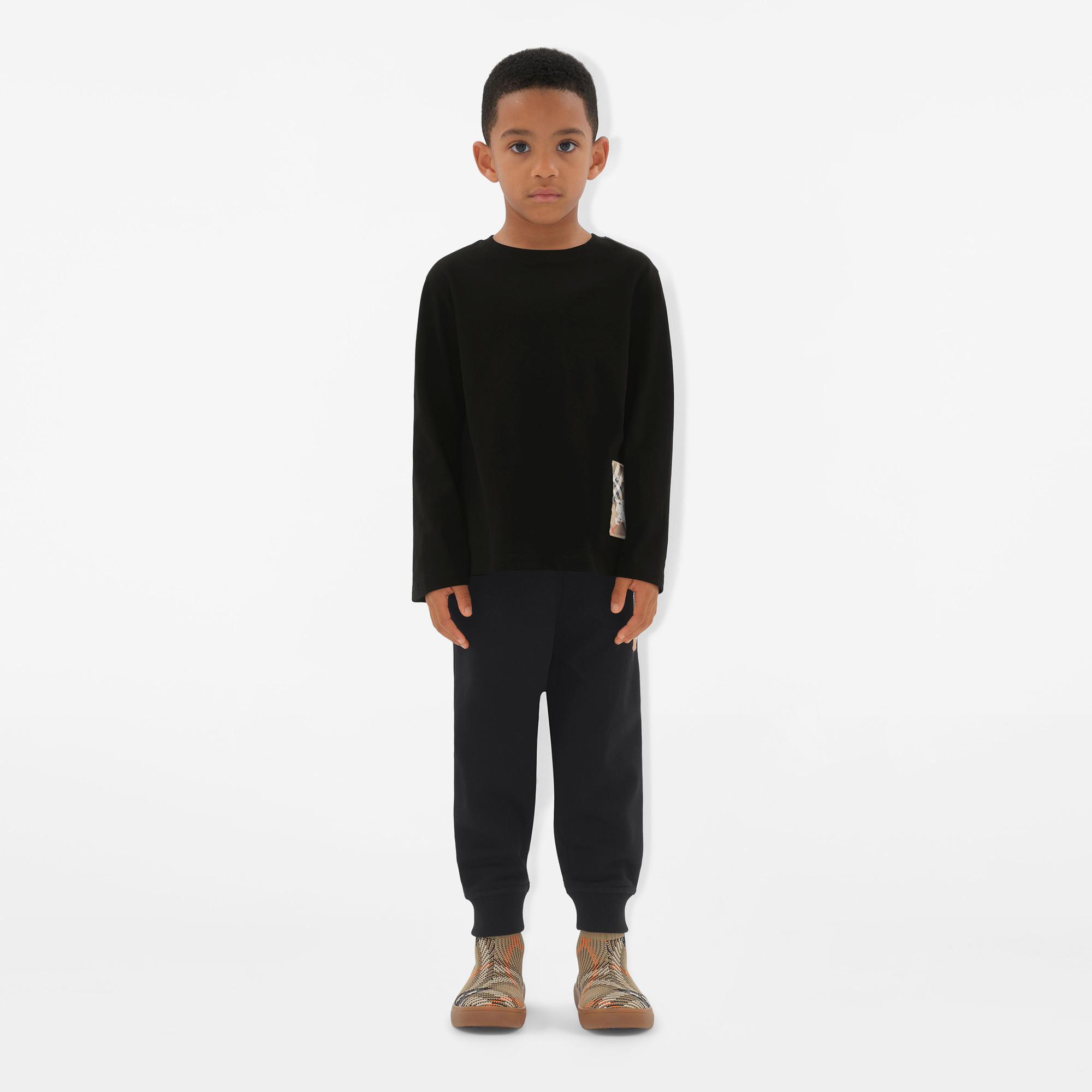 Burberry Kooper Label Cotton Top Çocuk Siyah T-Shirt