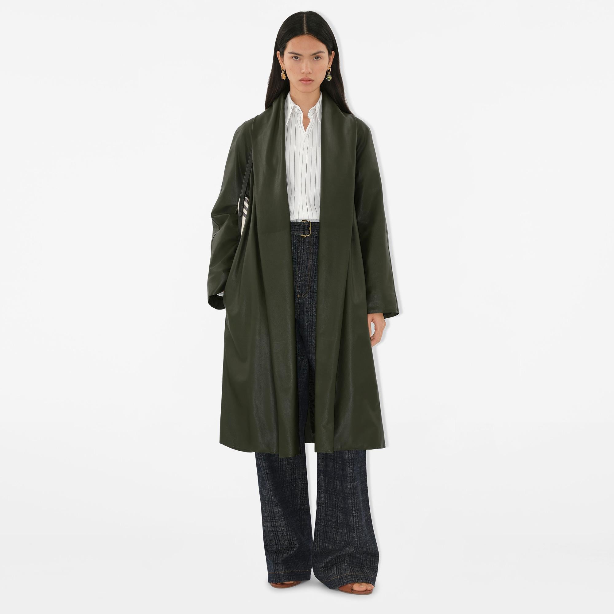 Burberry Leather Wrap Kadın Haki Palto