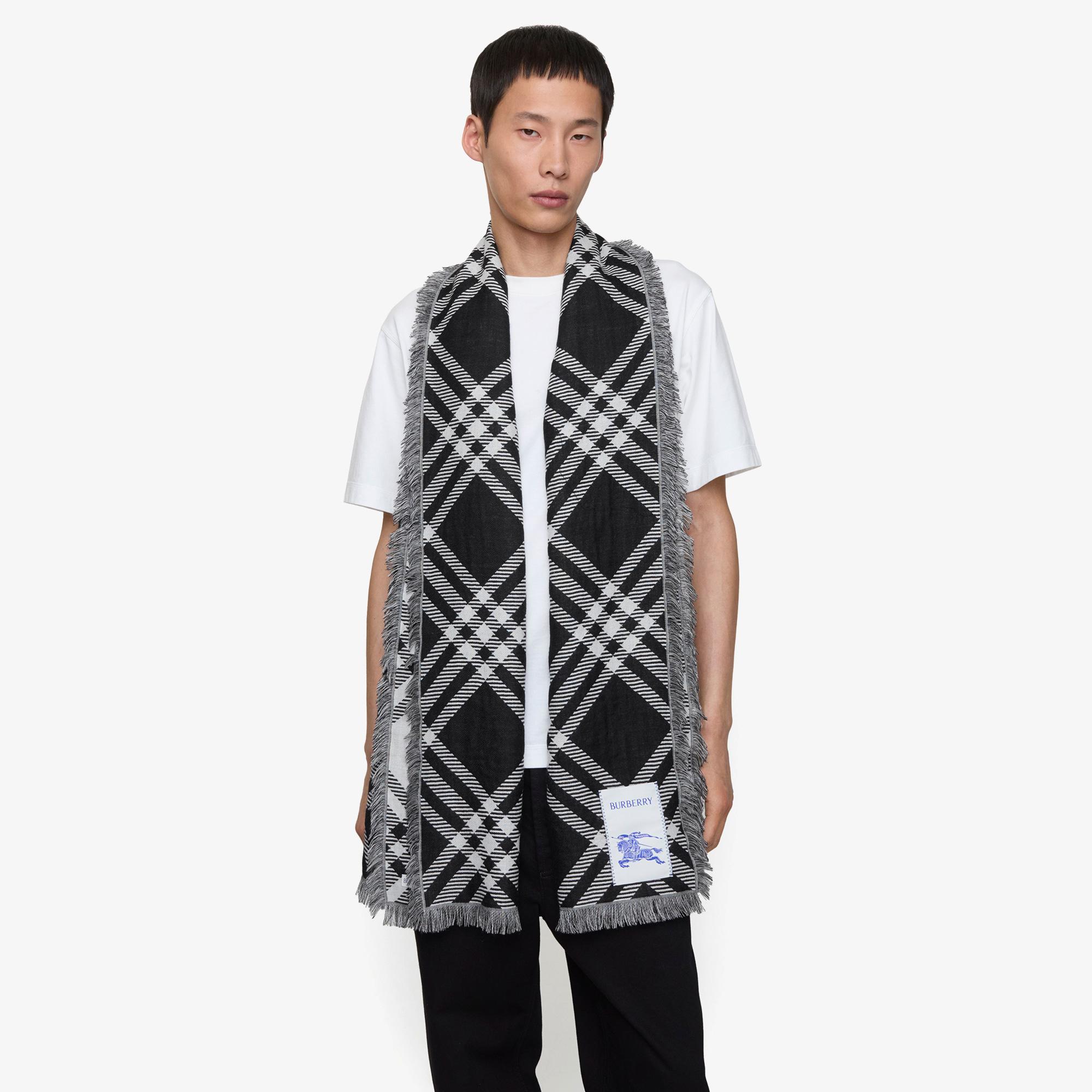 Burberry Wide Check Wool Silk Unisex Siyah Atkı