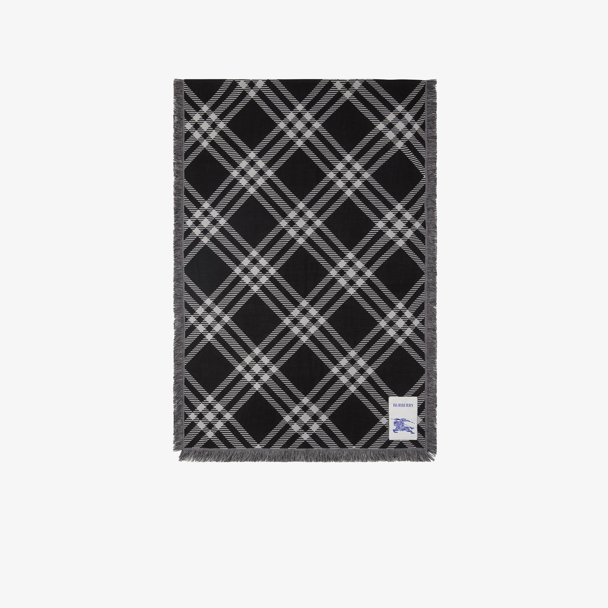 Burberry Wide Check Wool Silk Unisex Siyah Atkı