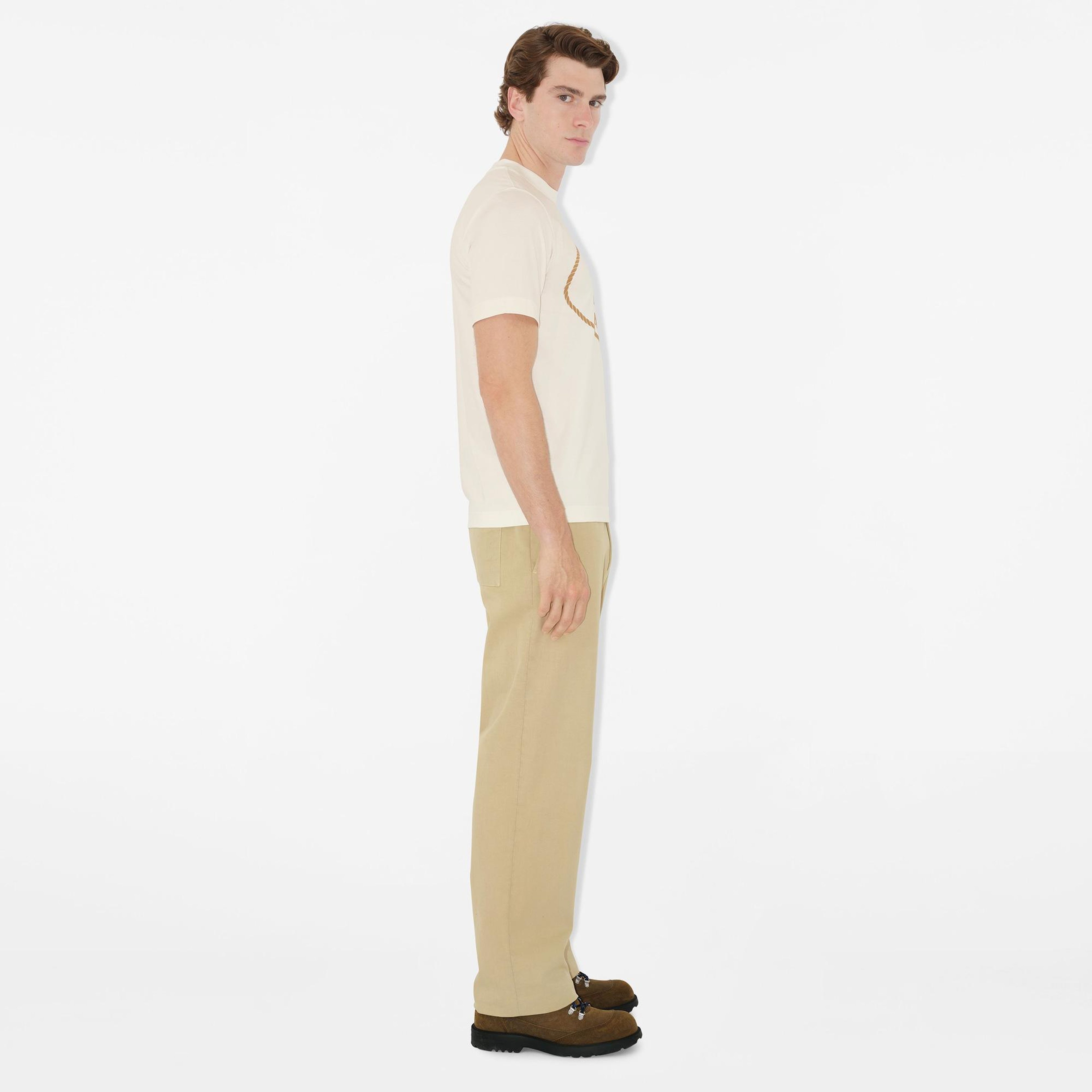 Burberry Knight Stamp Cotton Erkek Beyaz T-Shirt