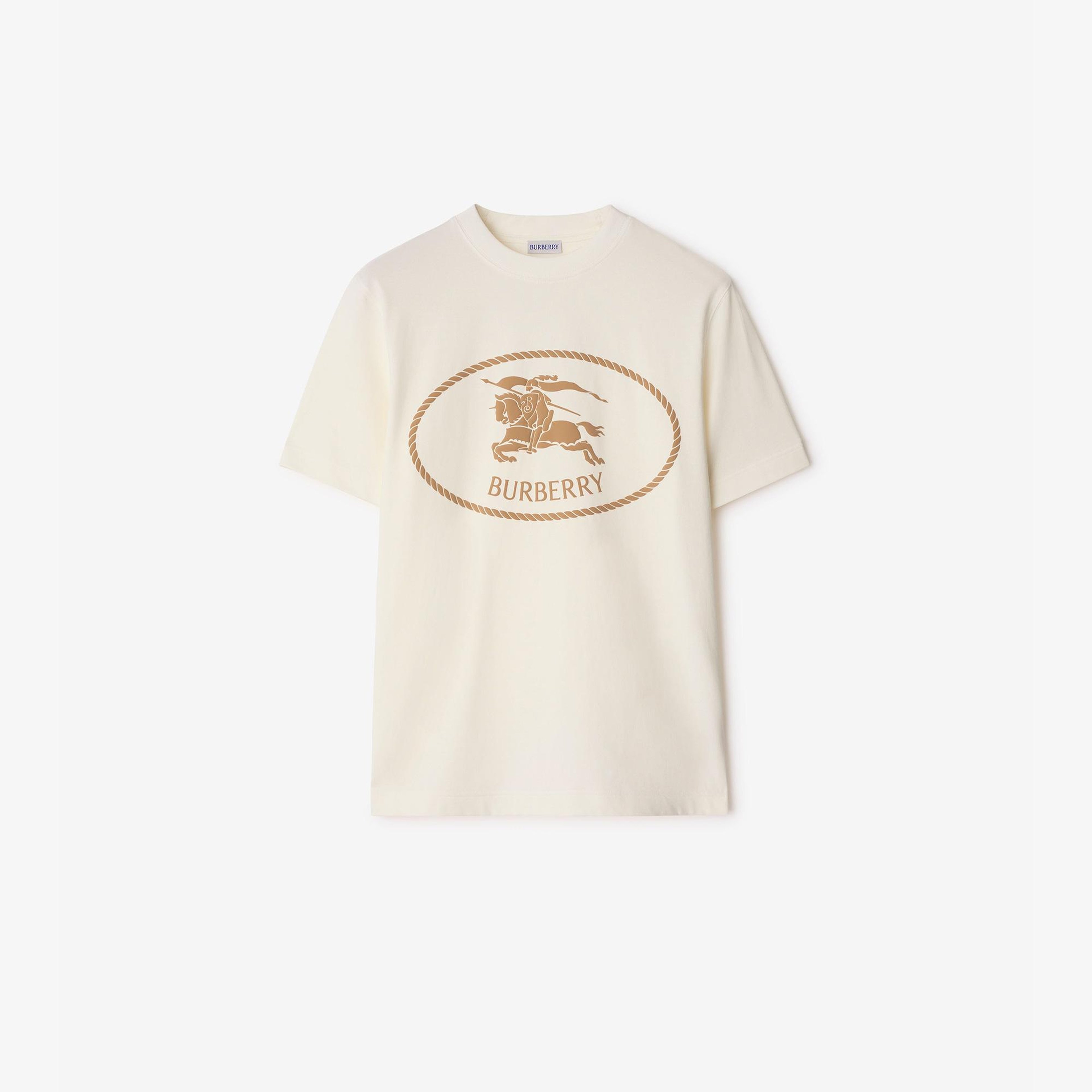 Burberry Knight Stamp Cotton Erkek Beyaz T-Shirt