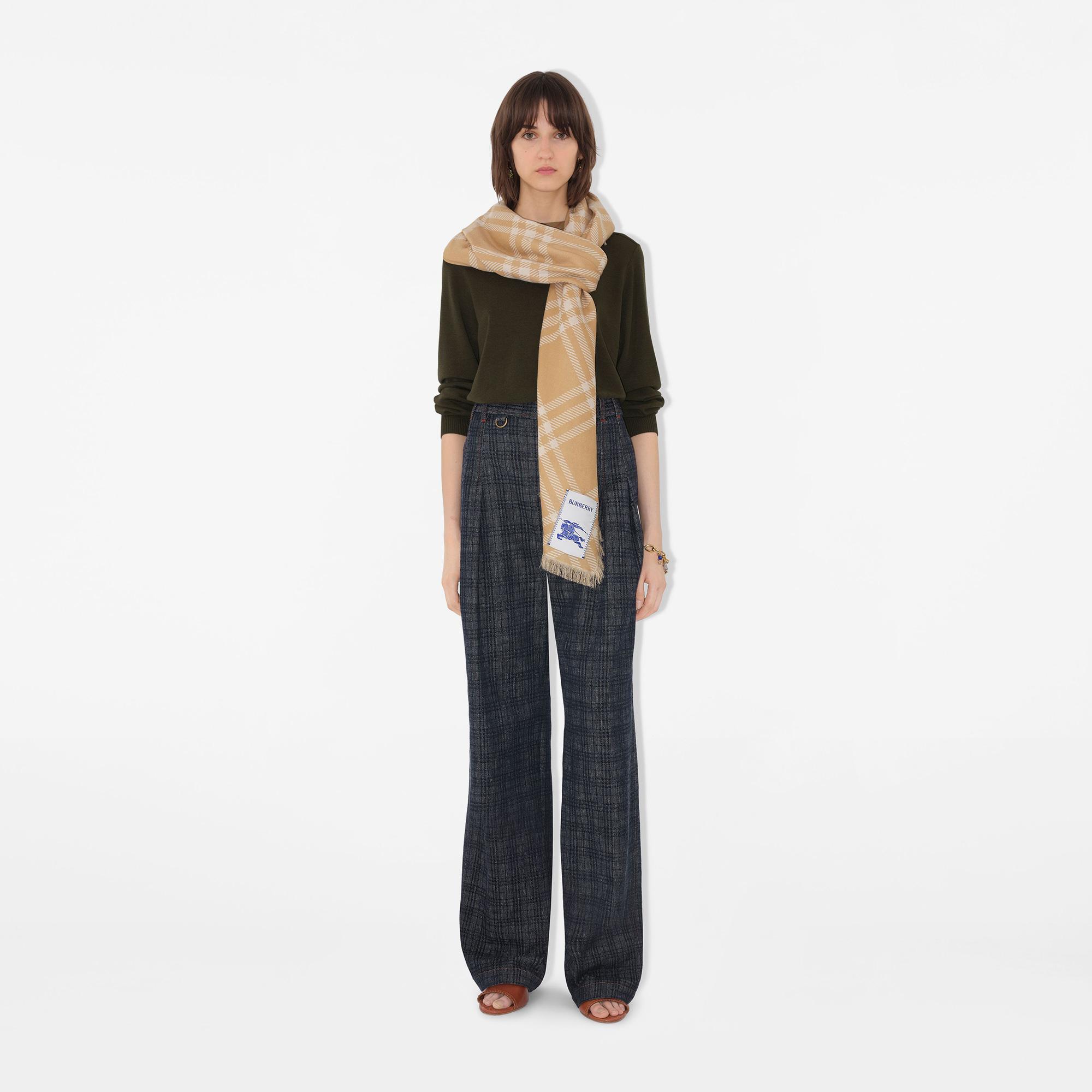 Burberry Wide Check Wool Silk Kadın Bej Atkı