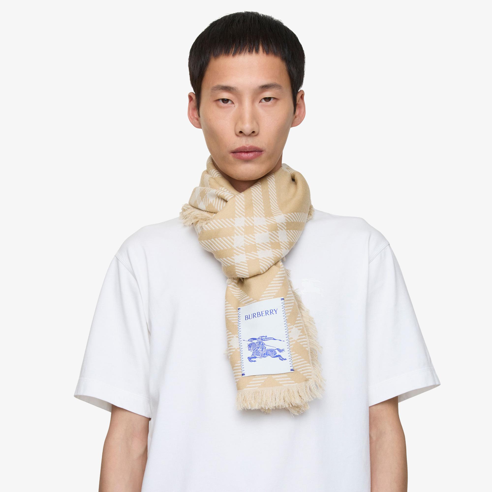 Burberry Wide Check Wool Silk Kadın Bej Atkı