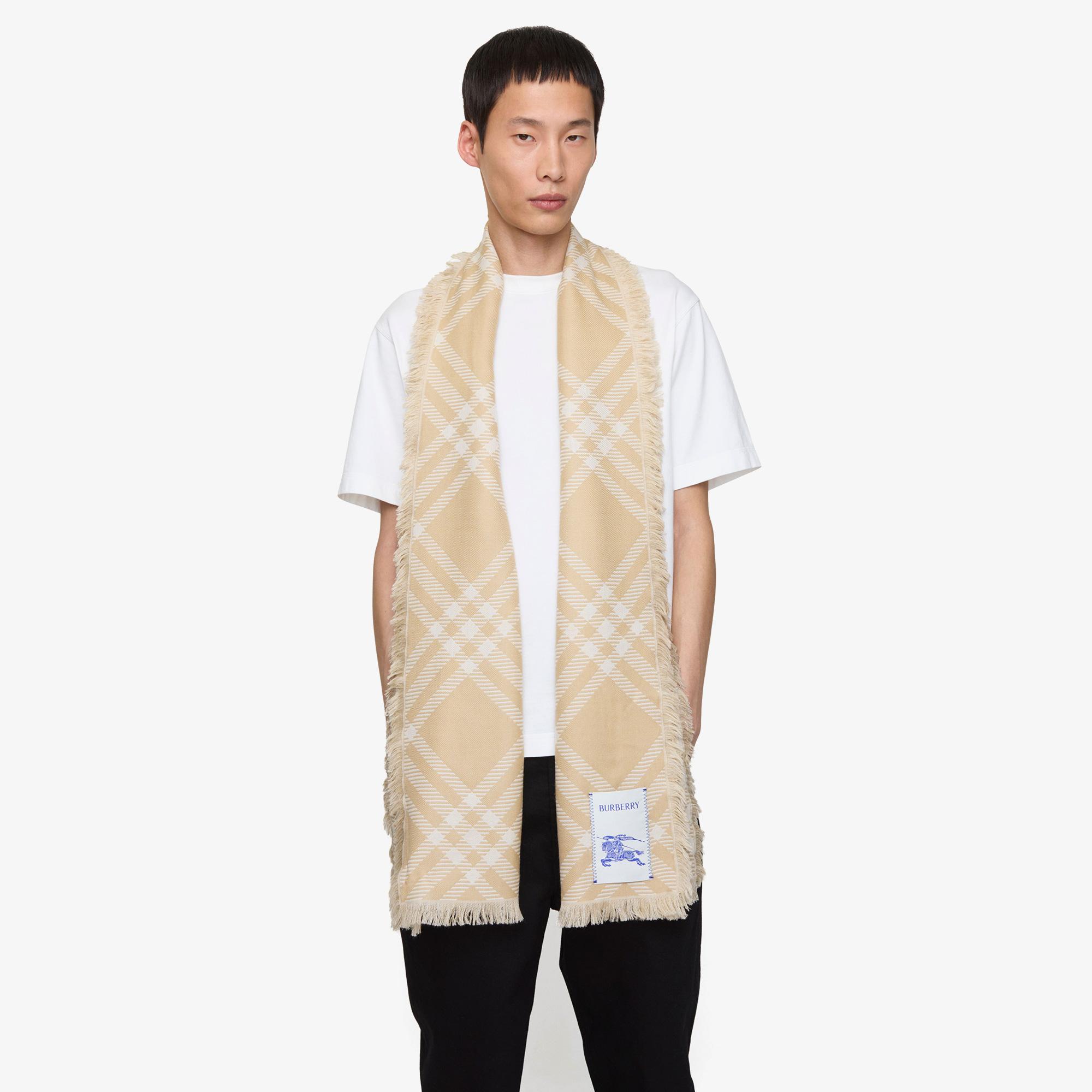 Burberry Wide Check Wool Silk Kadın Bej Atkı