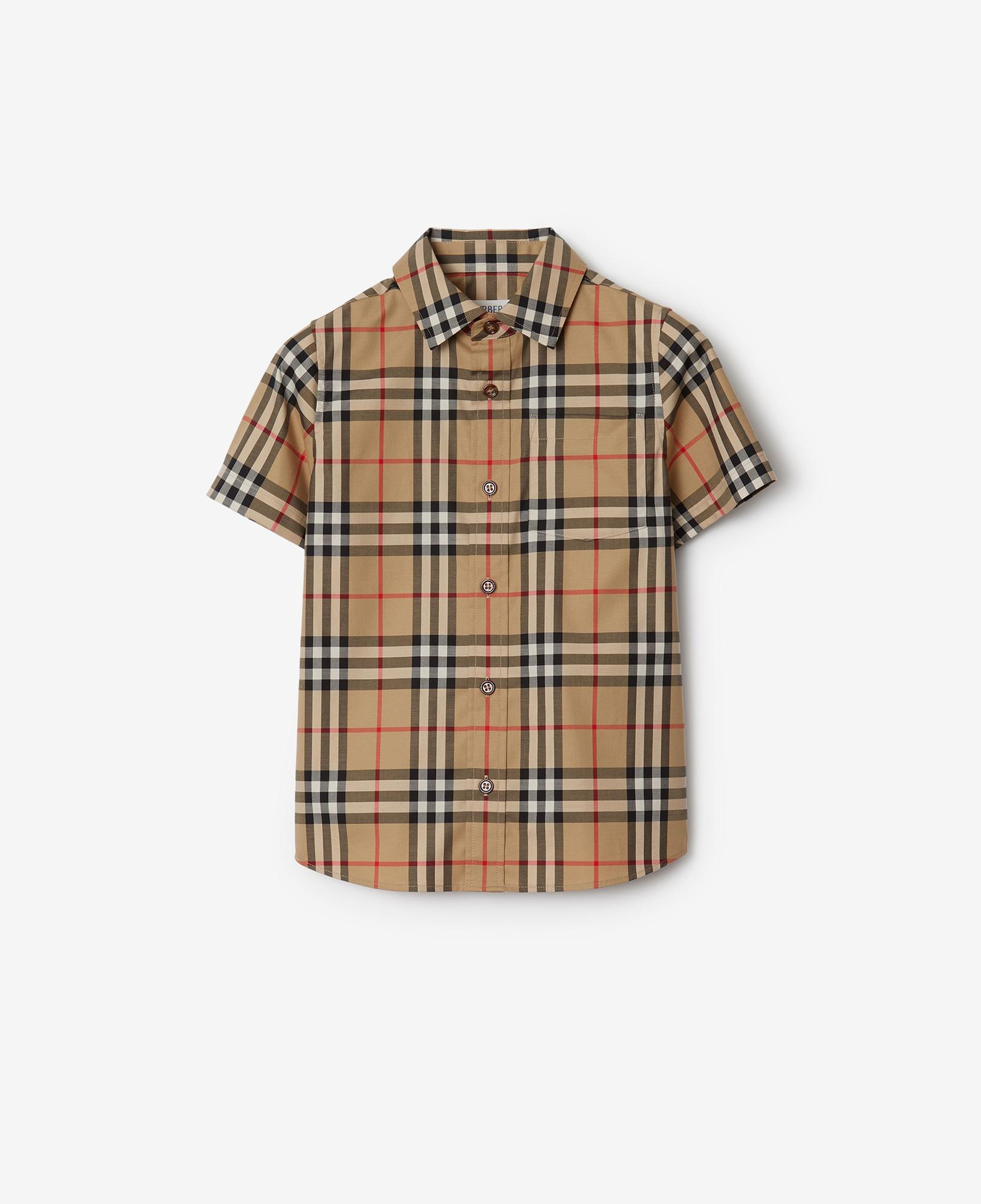 Burberry Check Stretch Pamuklu Çocuk Bej Gömlek