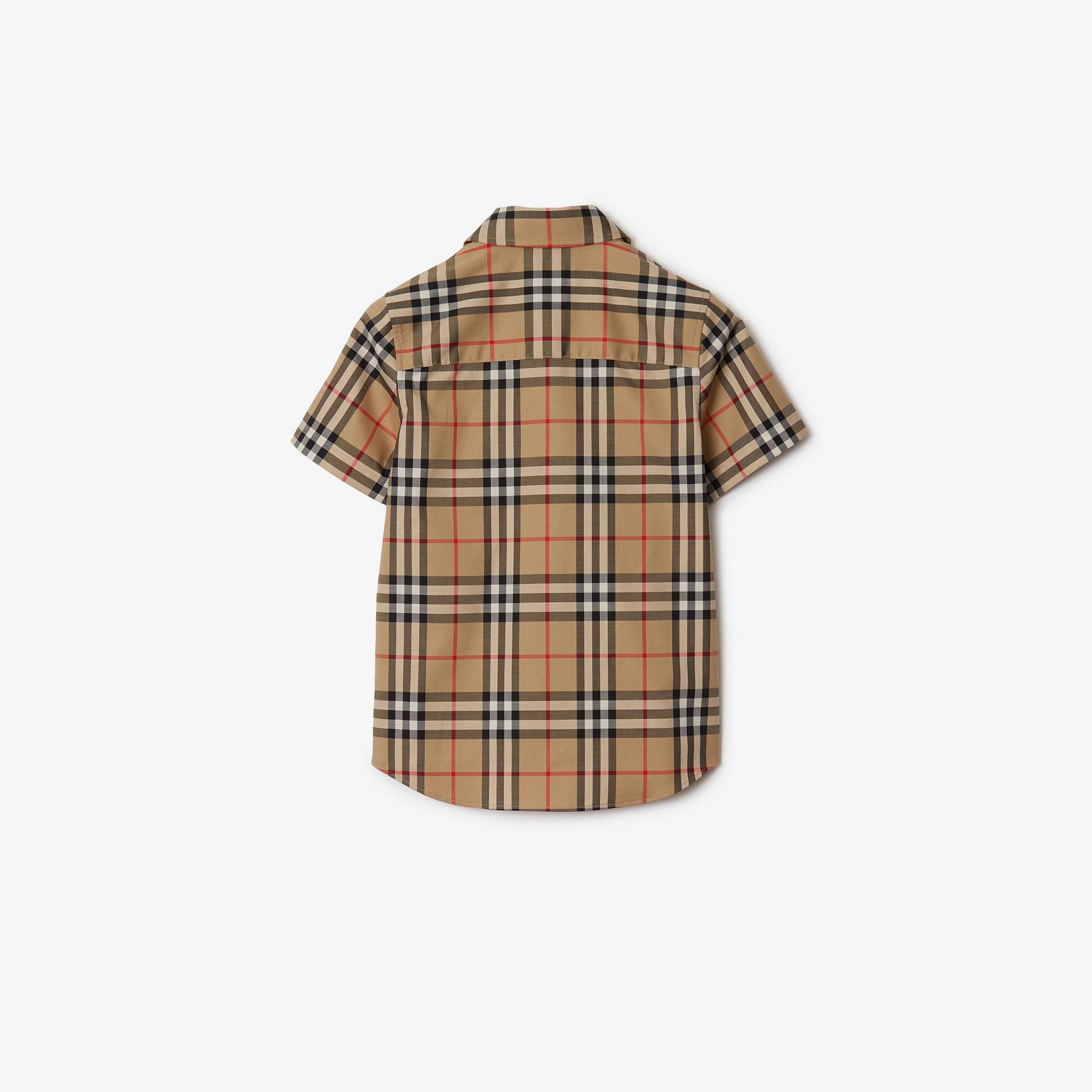 Burberry Check Stretch Pamuklu Çocuk Bej Gömlek