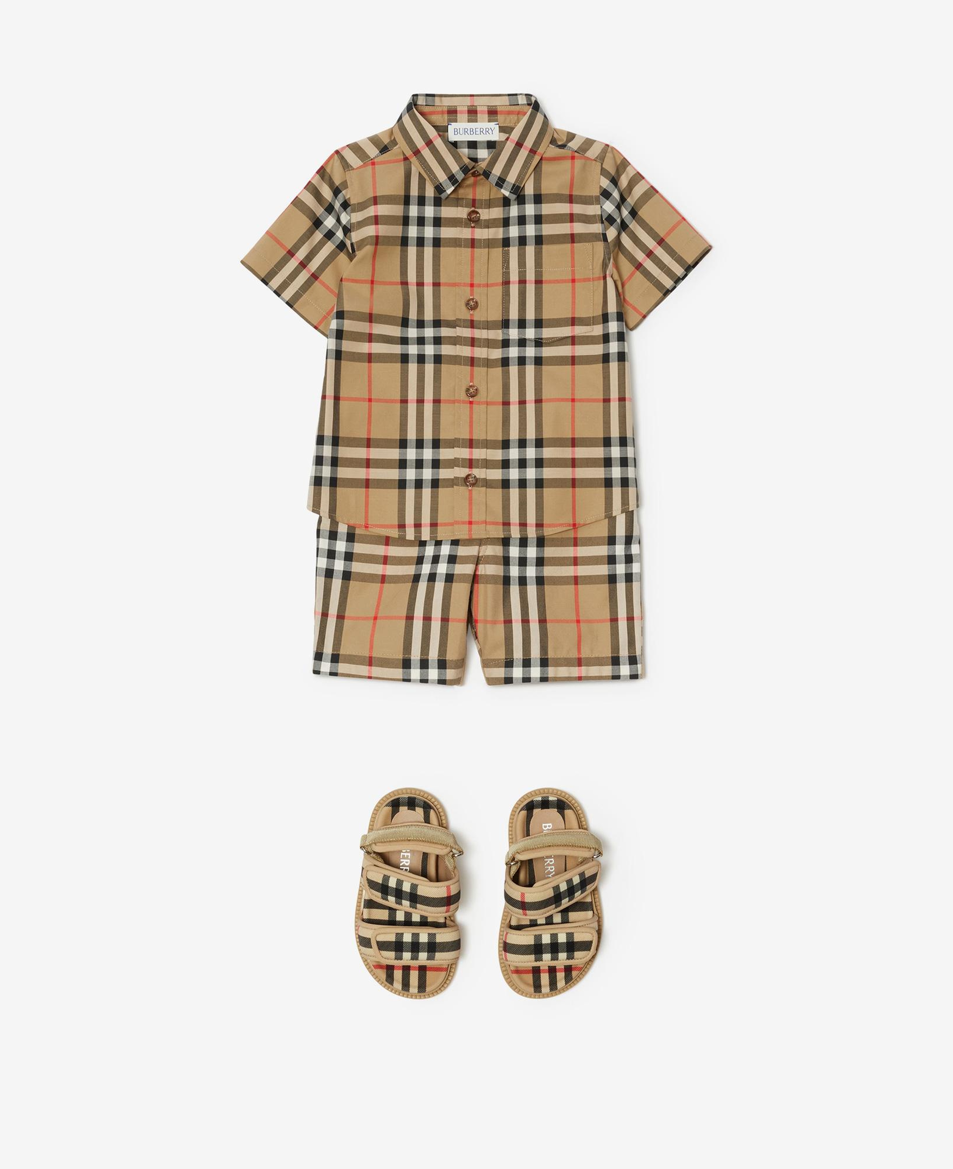 Burberry Check Stretch Pamuklu Çocuk Bej Gömlek