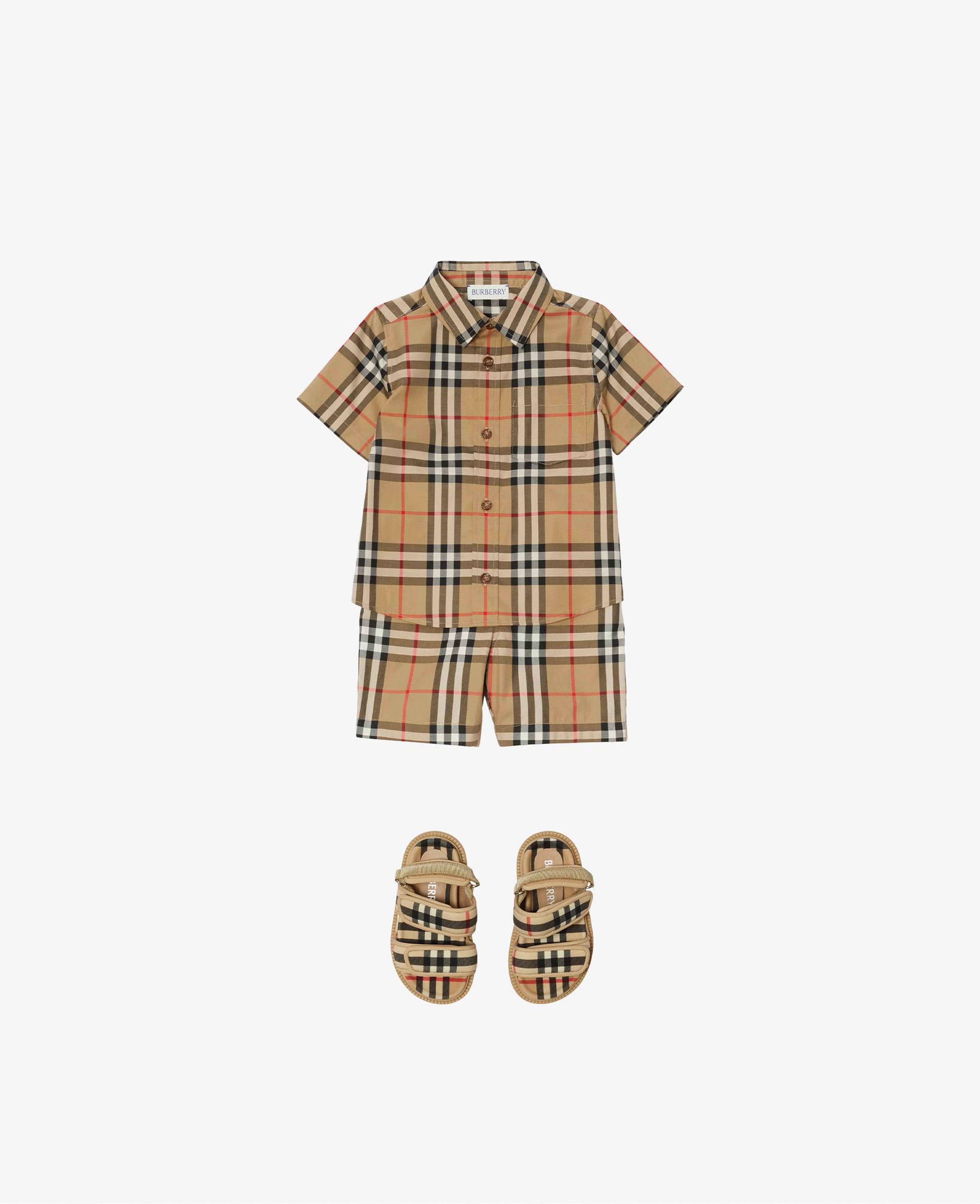 Burberry Check Stretch Pamuklu Çocuk Bej Gömlek