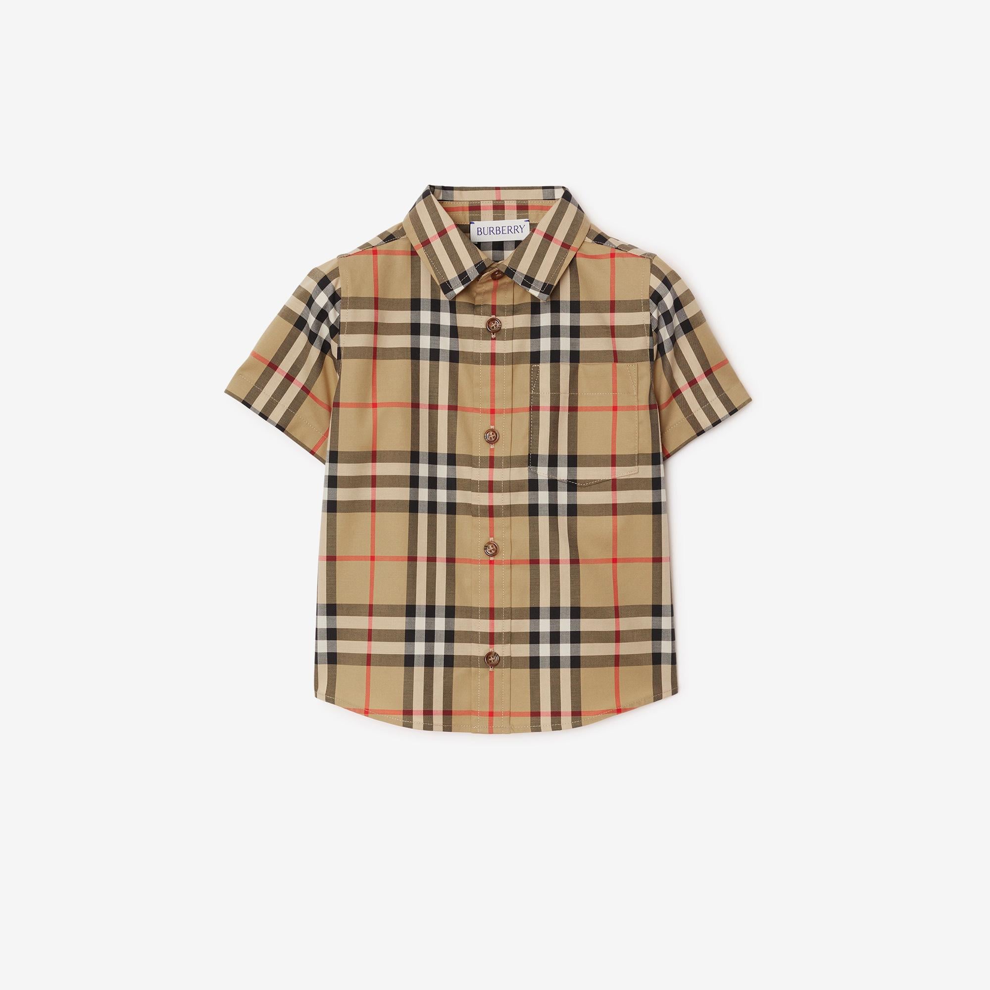 Burberry Check Stretch Pamuklu Çocuk Bej Gömlek