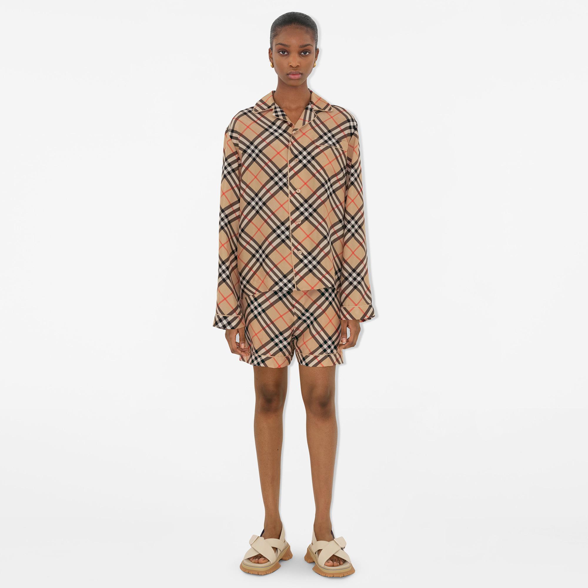 Burberry Check İpek Kadın Bej Gömlek