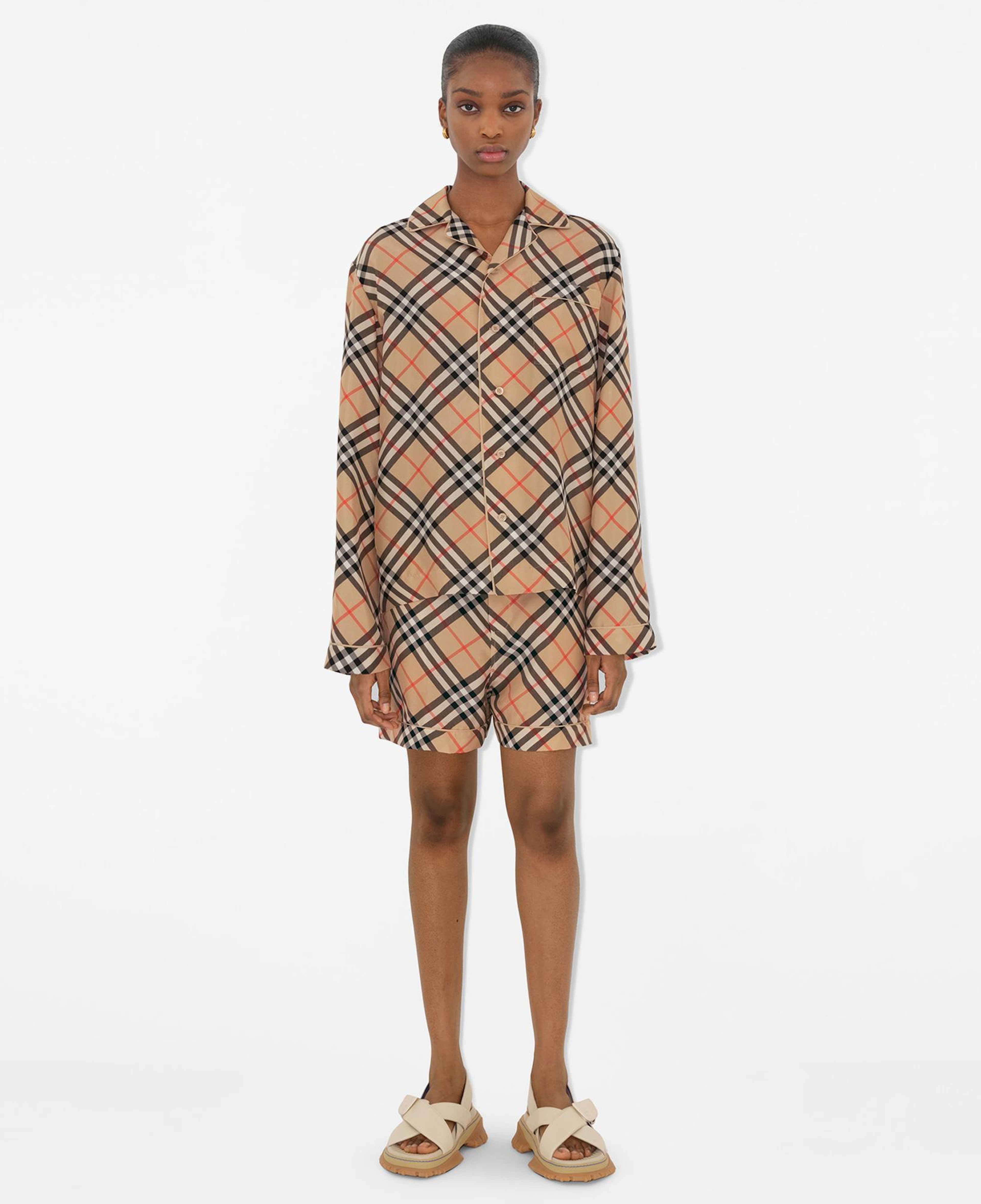 Burberry Check İpek Kadın Bej Gömlek