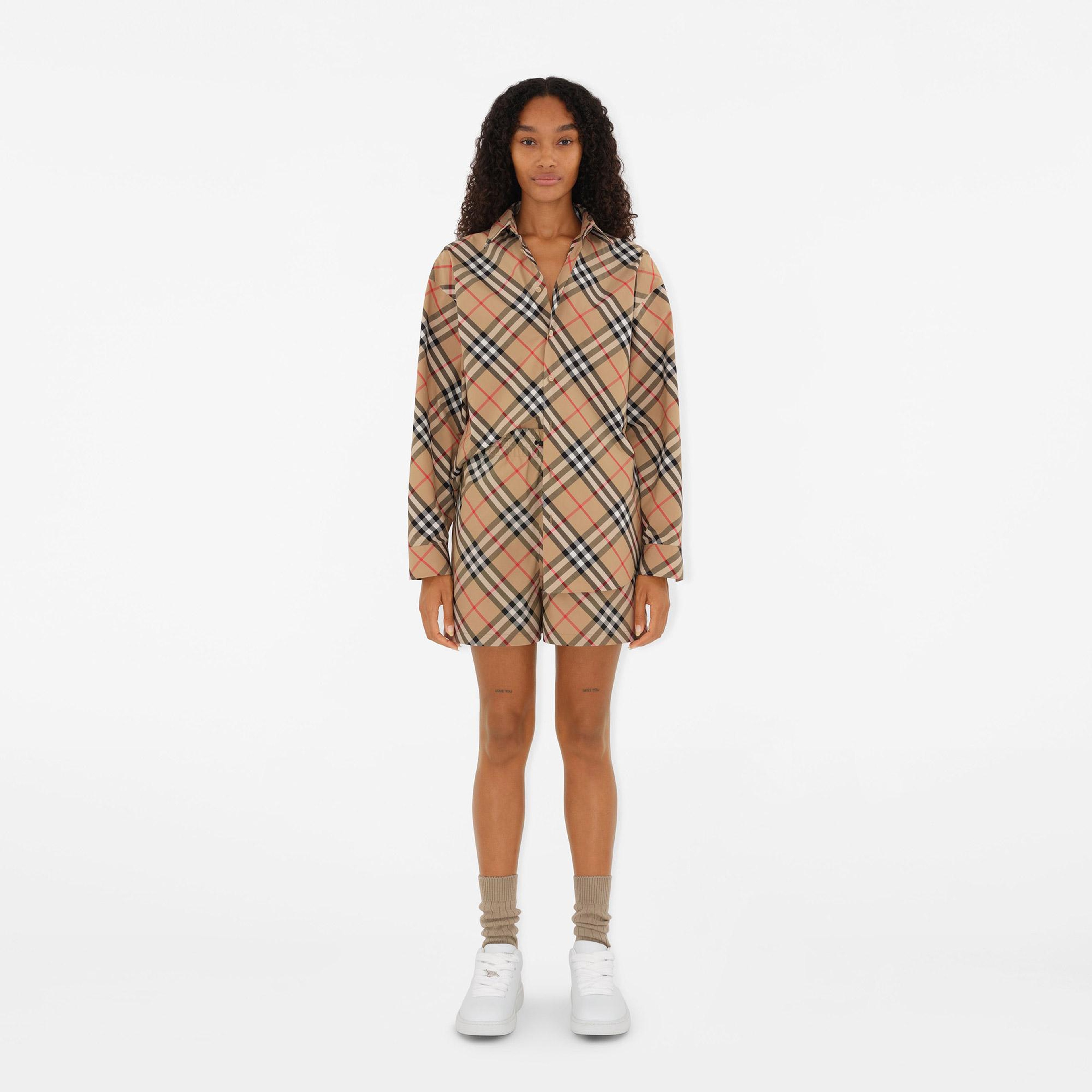 Burberry Check Pamuklu Kadın Bej Gömlek