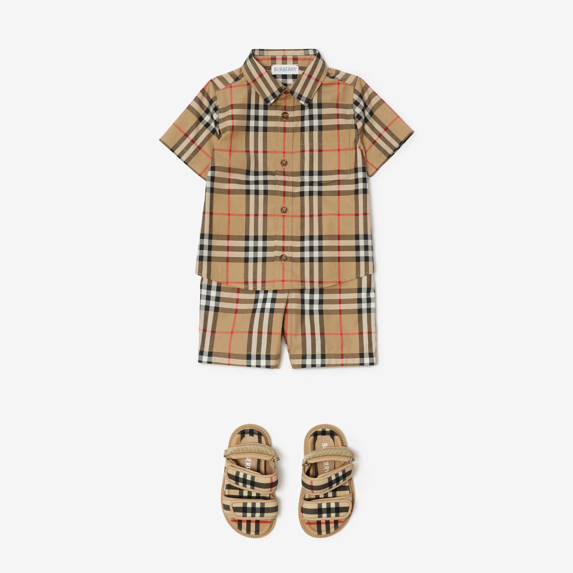 Burberry Check Stretch Pamuklu Çocuk Bej Gömlek