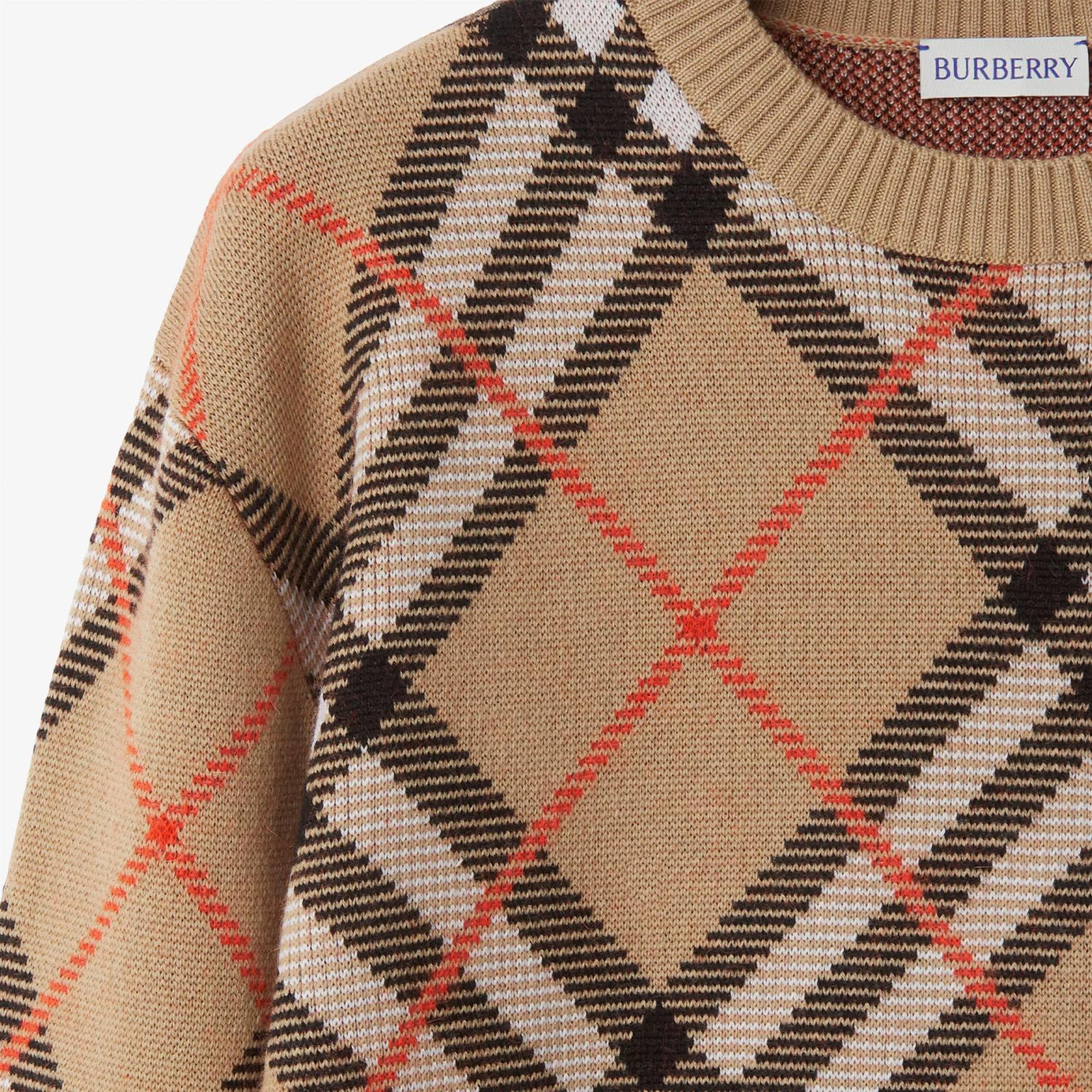 Burberry Check Yün Karışımlı Erkek Bej Kazak