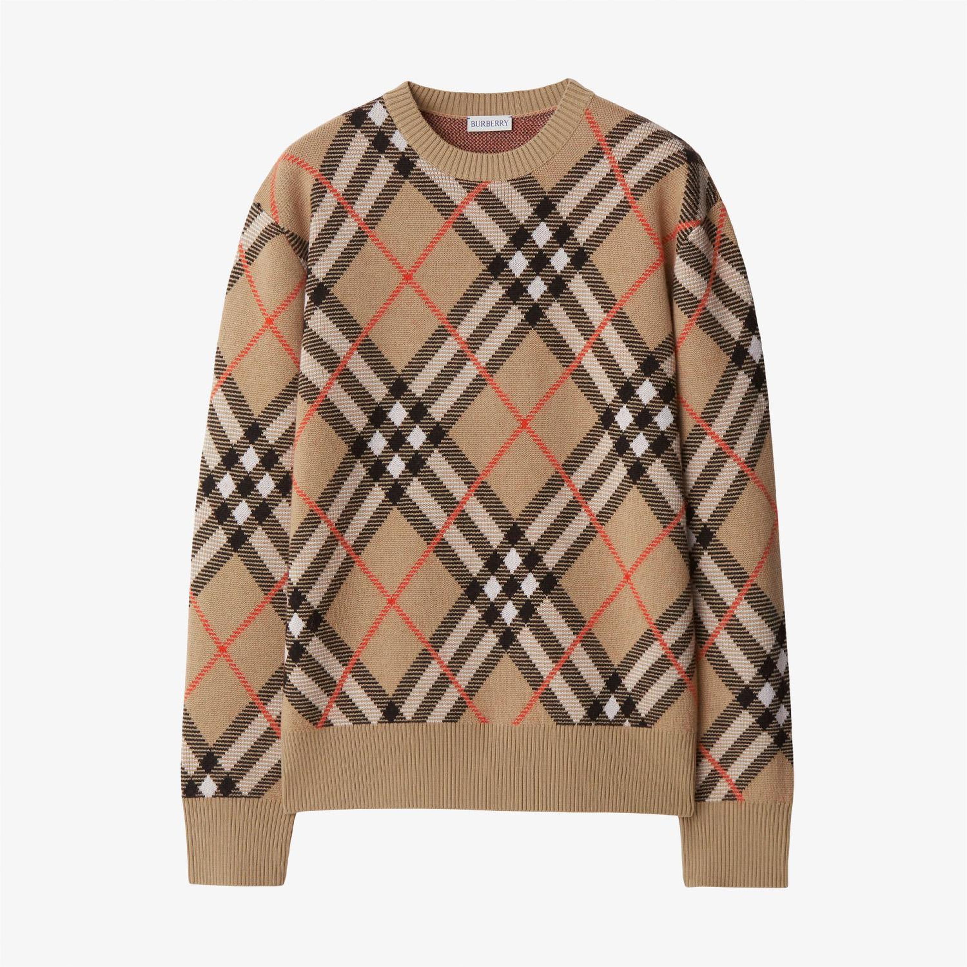 Burberry Check Yün Karışımlı Erkek Bej Kazak