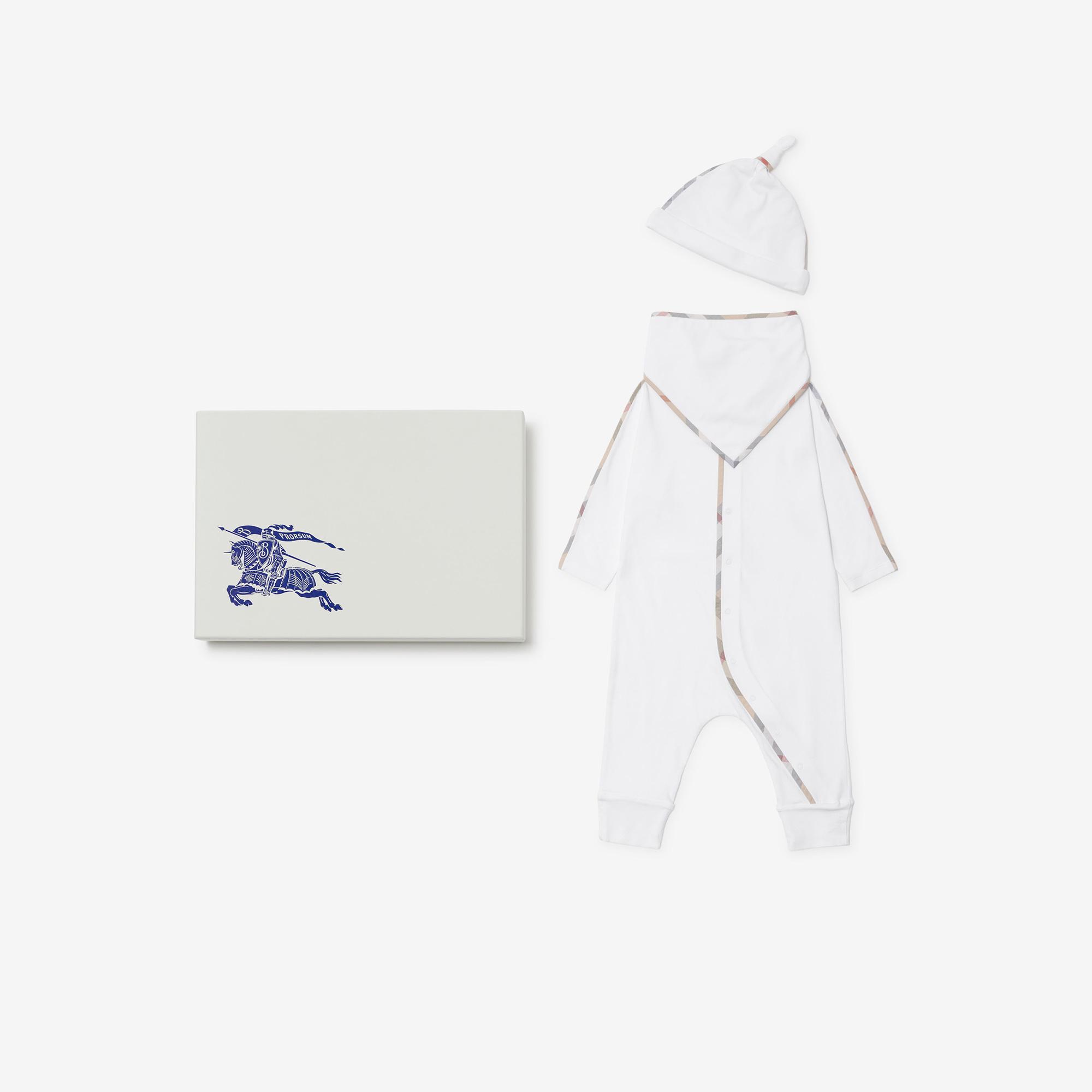 Burberry Hamilton Set Stretch Cotton Three-Piece Çocuk Beyaz Bebek Takımı